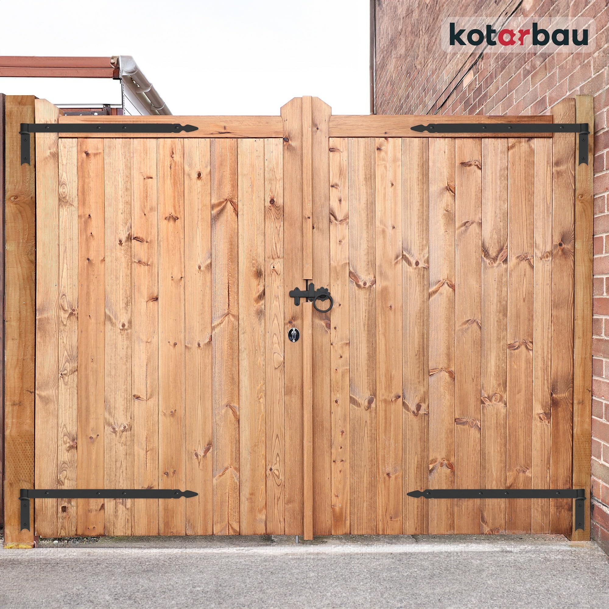 KOTARBAU® Charnière à Congé de 600 mm Noire x2 en Acier | Charniere Porte Lourde | Penture | Charniere Portail | Charnière Porte Lourde, | Penture Volet Bois | Charnieres | Charniere Noir | Charnières