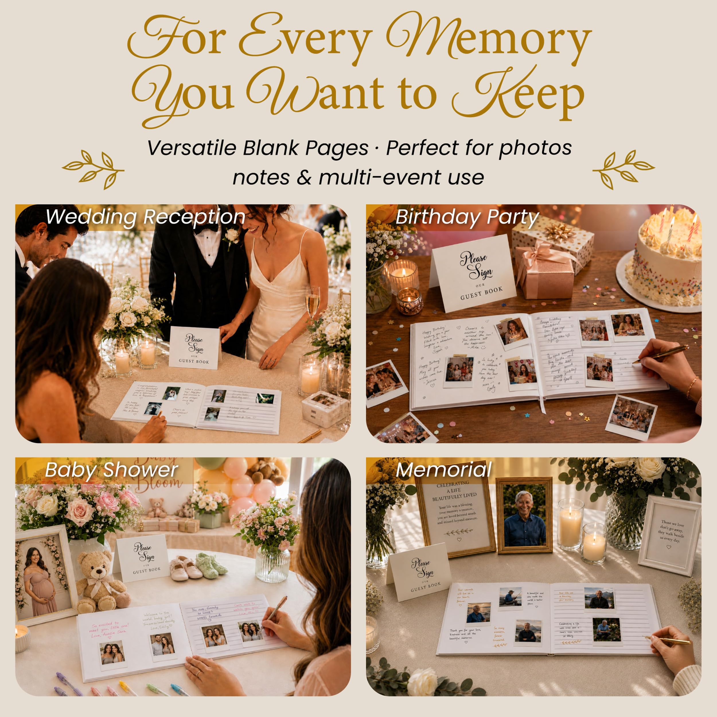 Gästebuch für Hochzeitsempfang, Babyparty, Geburtstagsfeier, Hochzeitsbücher für Gäste zum Anmelden, leere Seiten für Polaroid-Fotos, perfektes Andenken für besondere Anlässe, Weiß