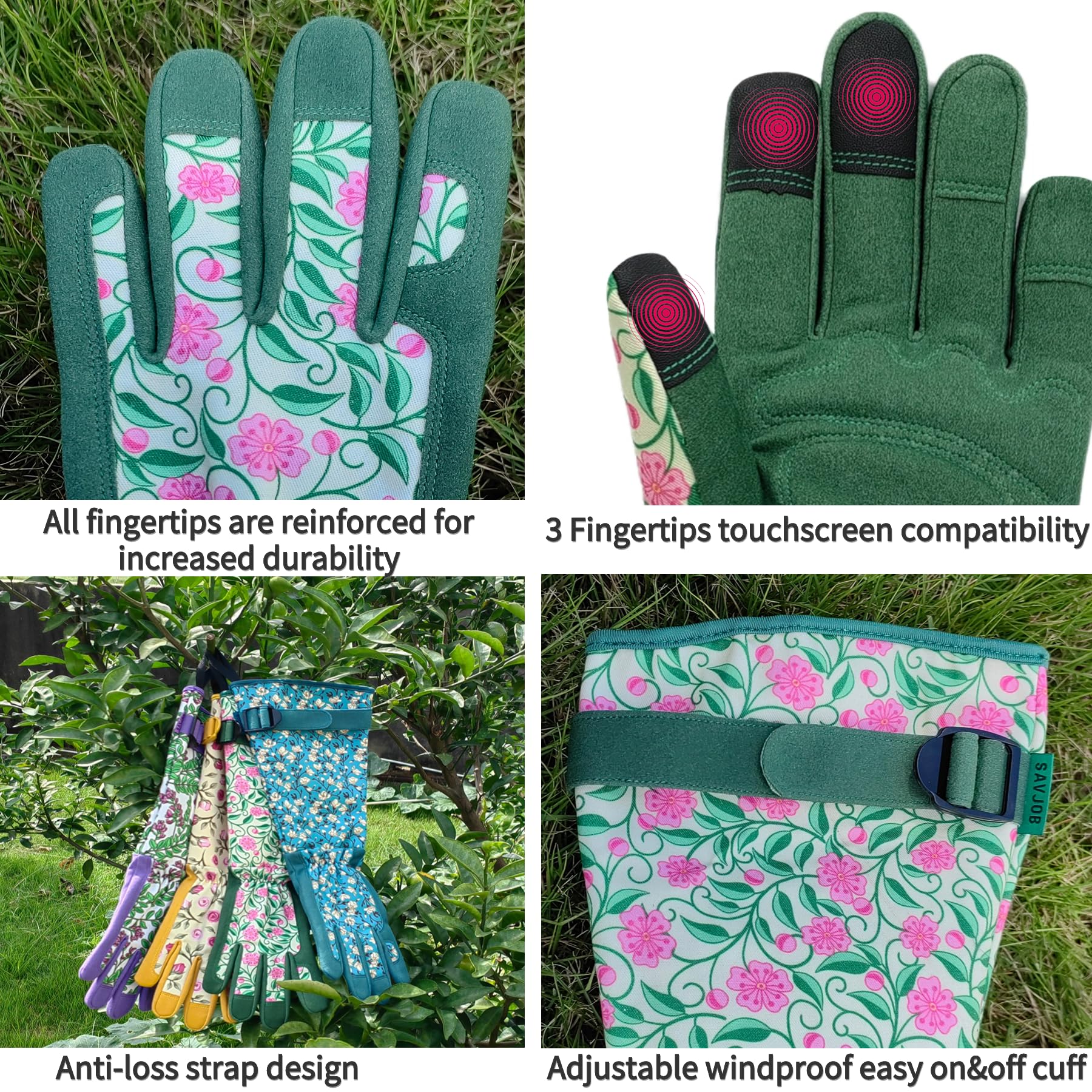 Guantes de jardinería multiusos de piel sintética para mujer, guantes de trabajo, regalos de jardinería y regalos de jardín (verde, M)