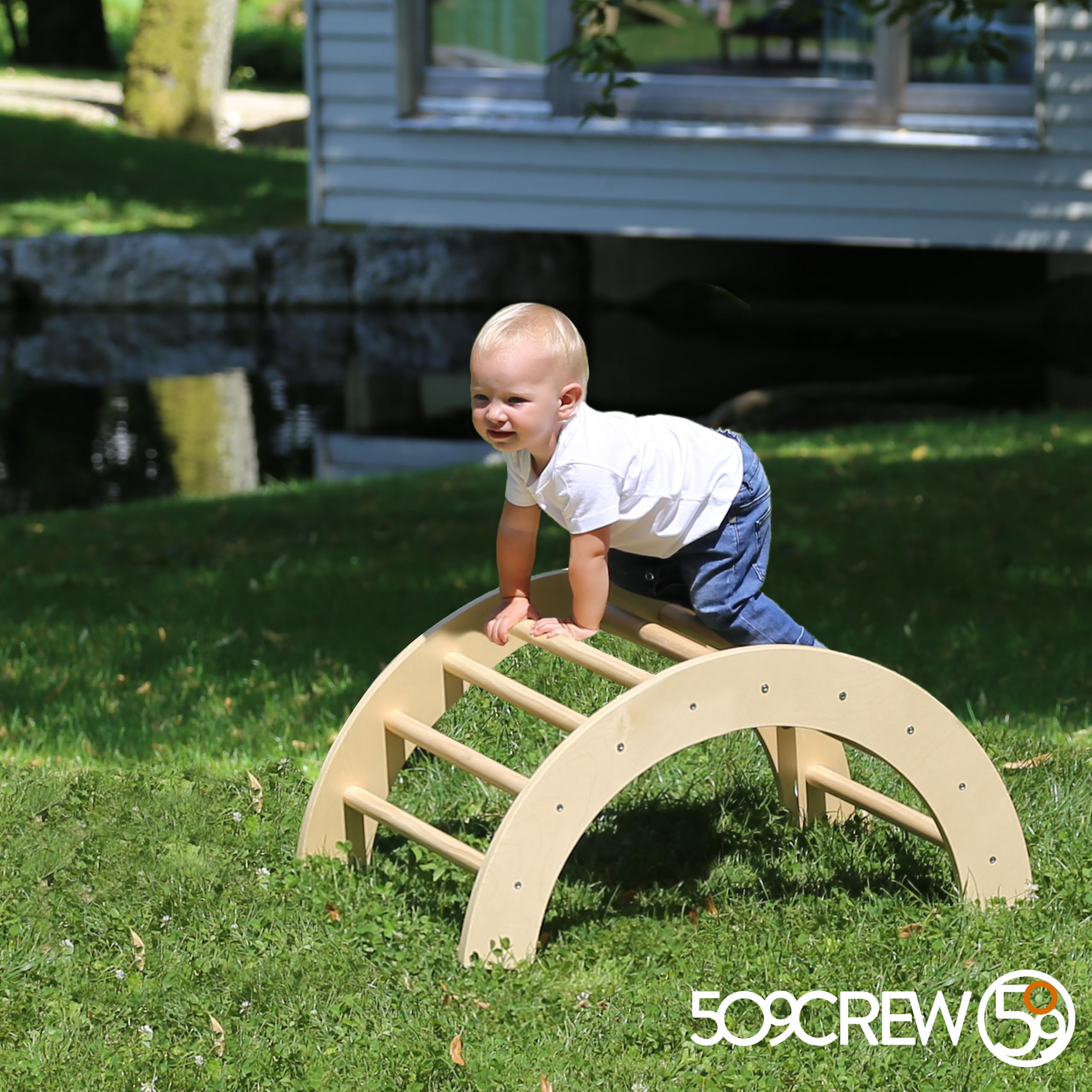 509 Jungle Plus Arco de escalada, cojín grueso, arco grande, 2 en 1, mecedora, color madera, montessori escalada gris jaspeado