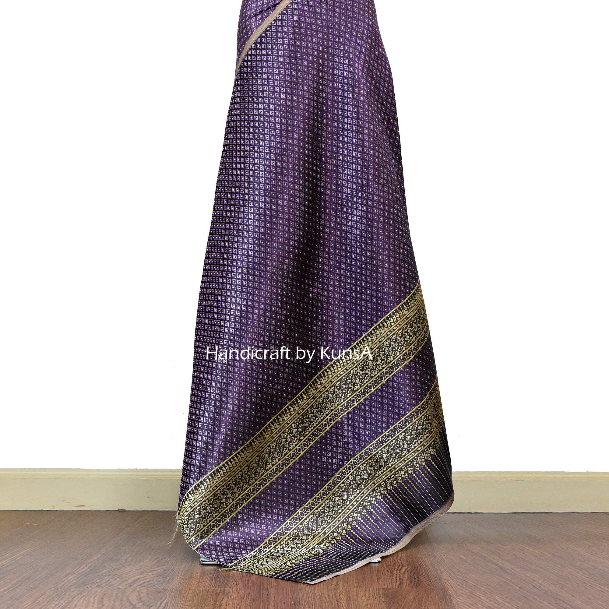 KunsA Thai Synthetic Silk Fabric Phumriang Traditional for Sarong/Dress Decoration Tablecloth 75"x 41"