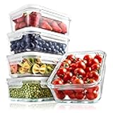10-Piece Superior Glass Food Storage Containers Set (5 Containers + 5 Locking Lids),Stackable Meal-prep Design, BPA-free Airtight Clear Locking lids with Vent Lids & Air Hole, NCCLX5