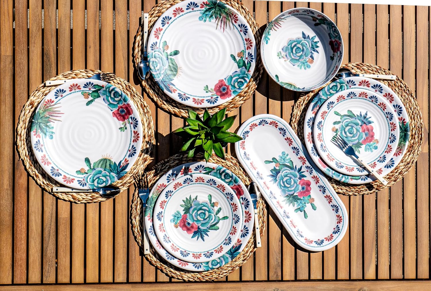 Desert Succulent NewWave Melamine Low Bowl - Cream - 8" - Set of 6