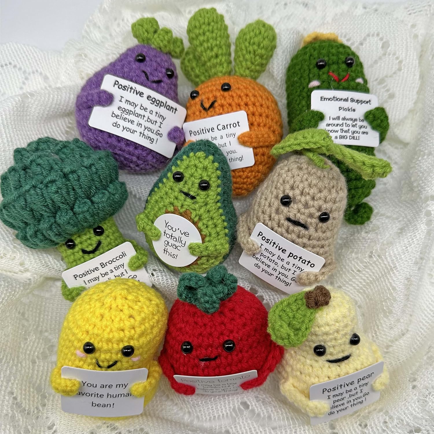 9 PCS Emotional Support Nuggets Pickle Positive Potato Mini Crochet Animals Employee Appreciation Gifts Teacher Appreciation Gifts Cute Funny Handmade Gift