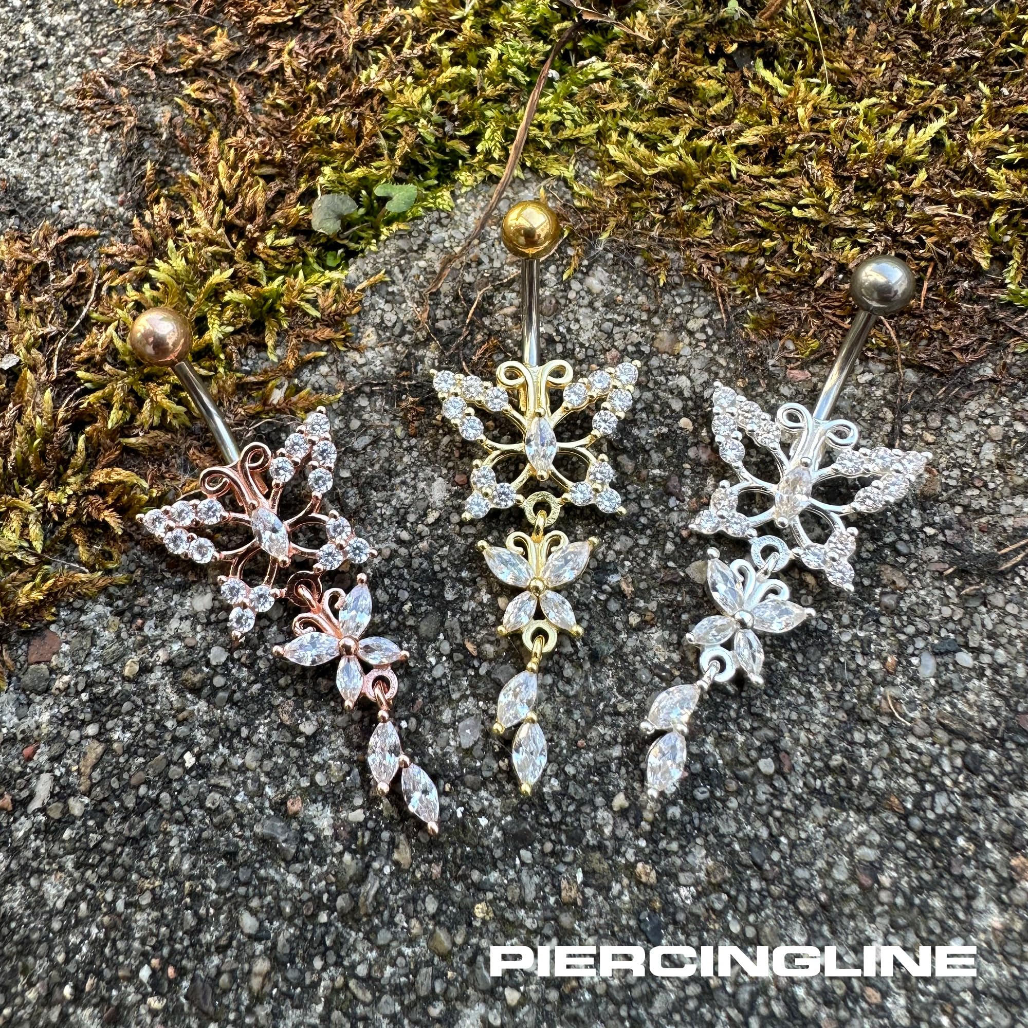 PIERCINGLINE piercing ombligo titanio | Mariposas plata 925 | Piercing Bananabell Plátano | selección de color