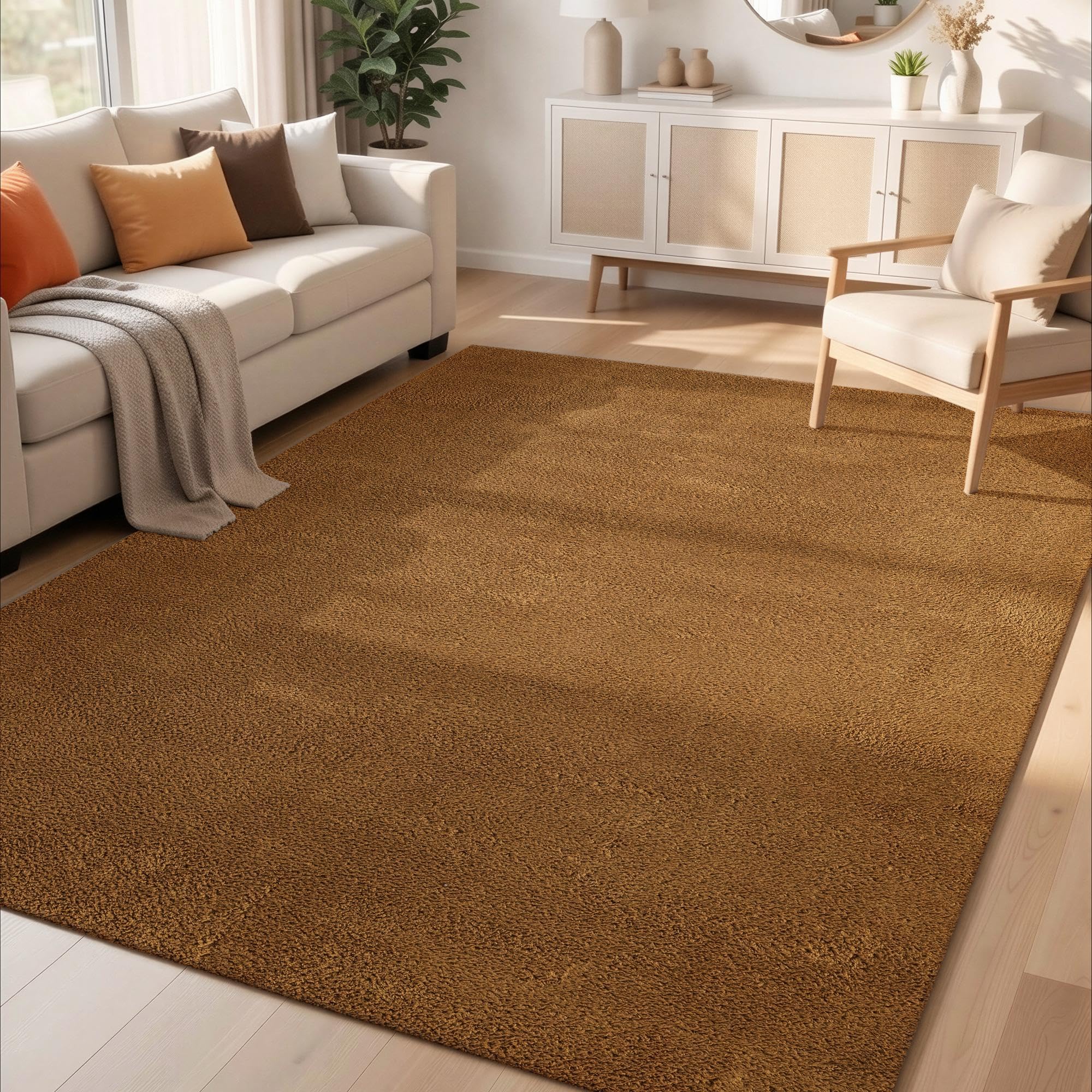 Rugs by Desire Comfy Washable Modern Living Room Rug Polyester Plain Indoor Area Rug with Low Pile - Anti-Slip Felt Backing SuperSoft Carpet Bedroom-Hallway, Gold, 200x280 cm