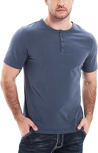 Camiseta Henley de manga corta para hombre, ajuste casual con botón