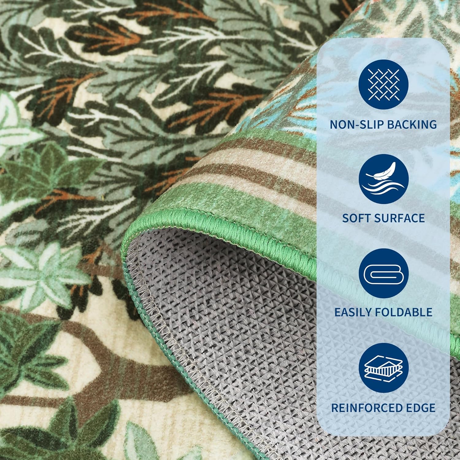 GarveeHome 2x3 Entryway Area Rug Non Slip Front Door Forest Rugs, Washable Indoor Kitchen Floor Mat Soft Low-Pile Stain Resistance Woodland Rug for Farmhouse Bedroom, Beige Green