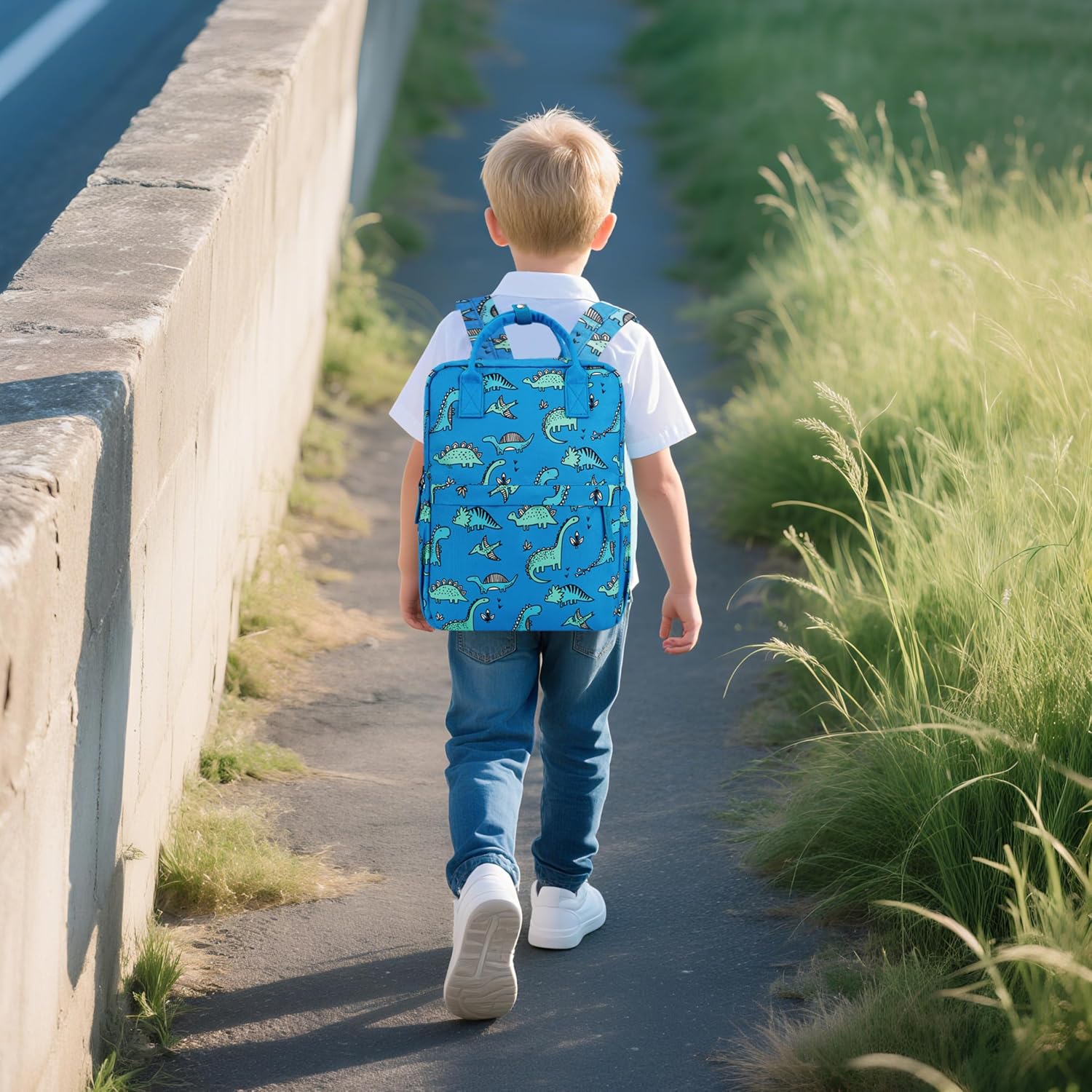 Toddler Backpack with Lunch Bag Box Set for Preschool Kindergarten Boys Girls Kids Small Backpacks School Bookbag for Elementary Primary(Blue Dinosaur) - Image 3