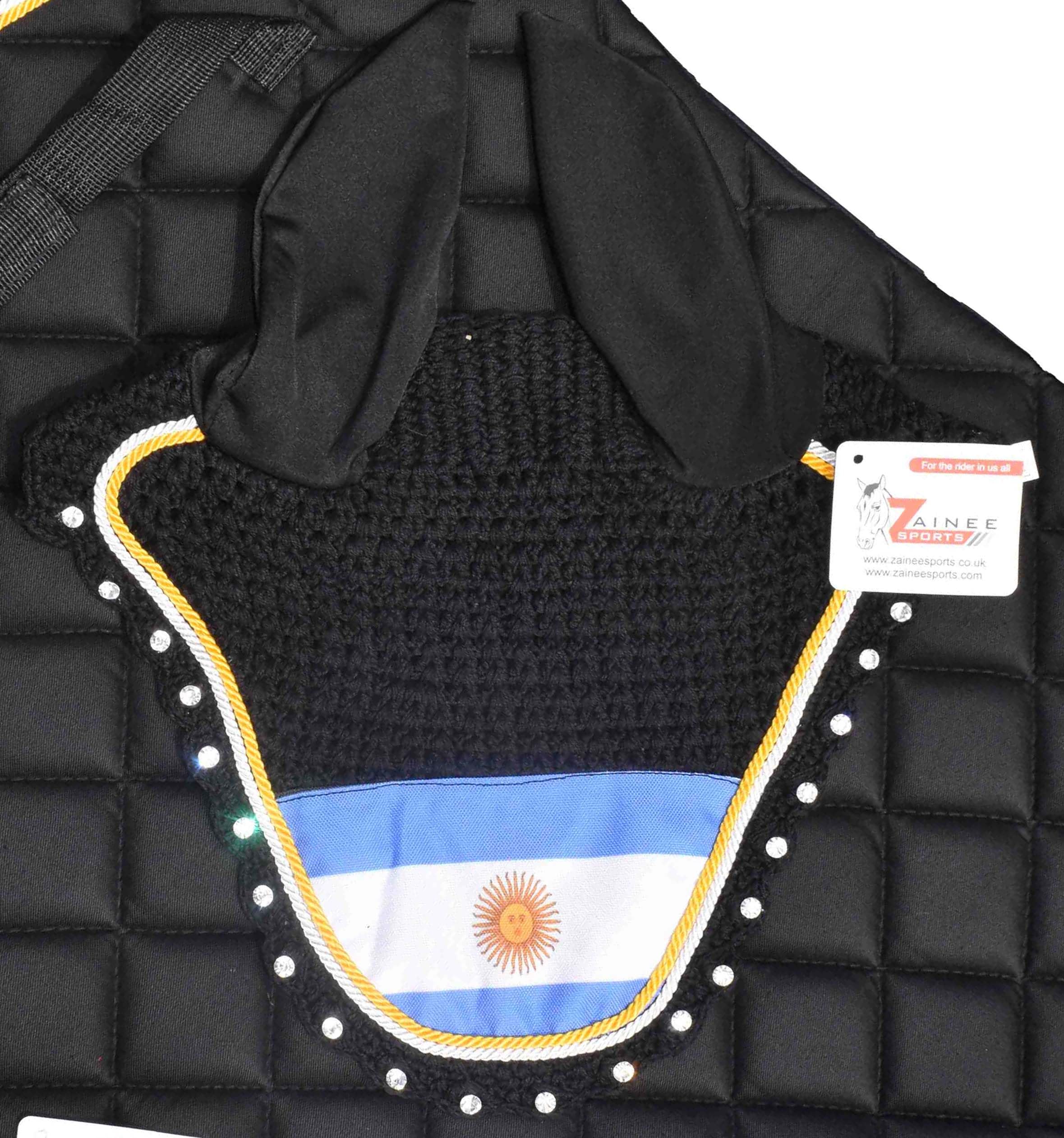 ZAINEE SPORTS Argentina Flag Saddle Pad Set with Matching Ear Bonnet – Print Horse Riding Gear – Non-Slip/Breathable – Western/English Show (Horse/Full)