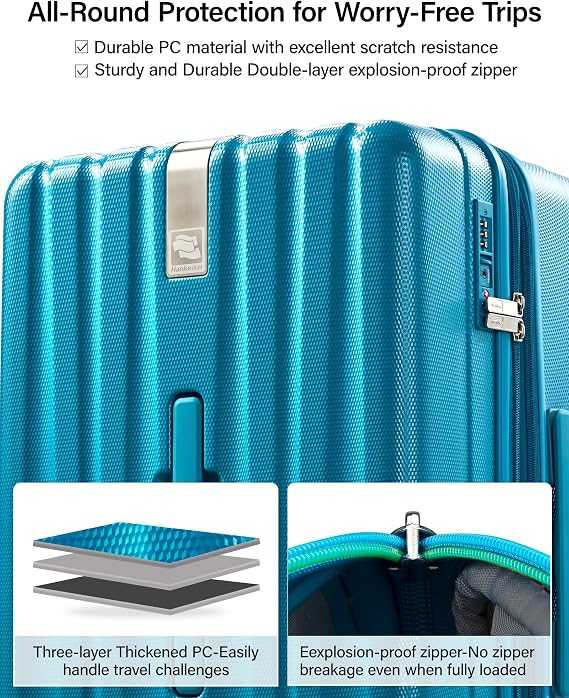 Hanke 24 Inch Plus Expandable Luggage Large Suitcases with Wheels, Medium Checked Luggage Hard Shell Suitcases, PC Trunk Luggage Extra Large Suitcase with Lock for Women Men(Caribbean Blue)