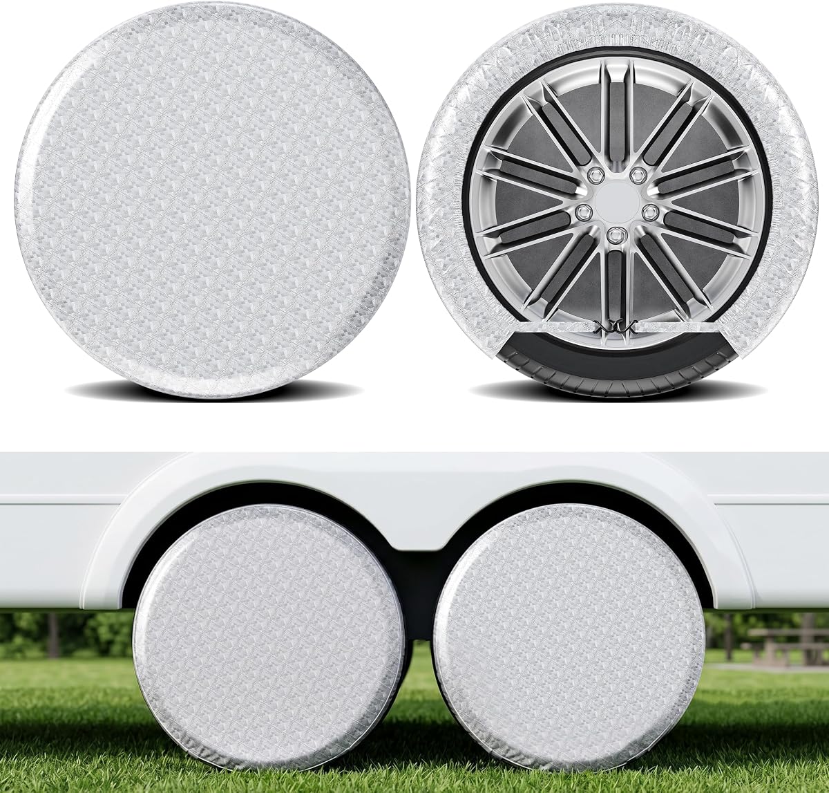 MOONET Oxford Fabric Tire Covers Sliver 2-Pack,for Diameter 27"-29" | Fit for RV, Trailer, SUV, Motorhome, Boat Trailer, Camper, Van, Water-resistant D74cm x H28cm