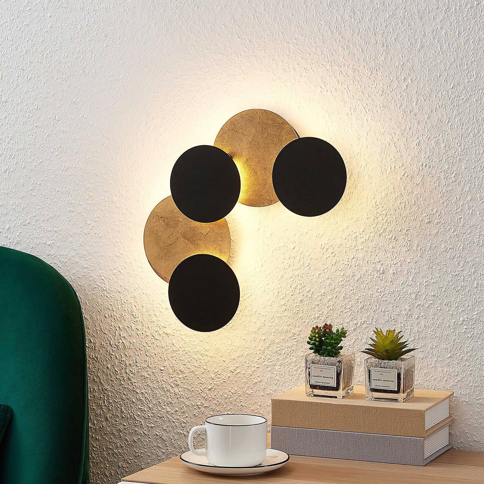 Lindby LED Wandlampe schwarz gold, Wandspot Wandleuchte innen Deckenlampe Deckenleuchte 17W Wandbeleuchtung Wohnzimmer Esszimmer Flur