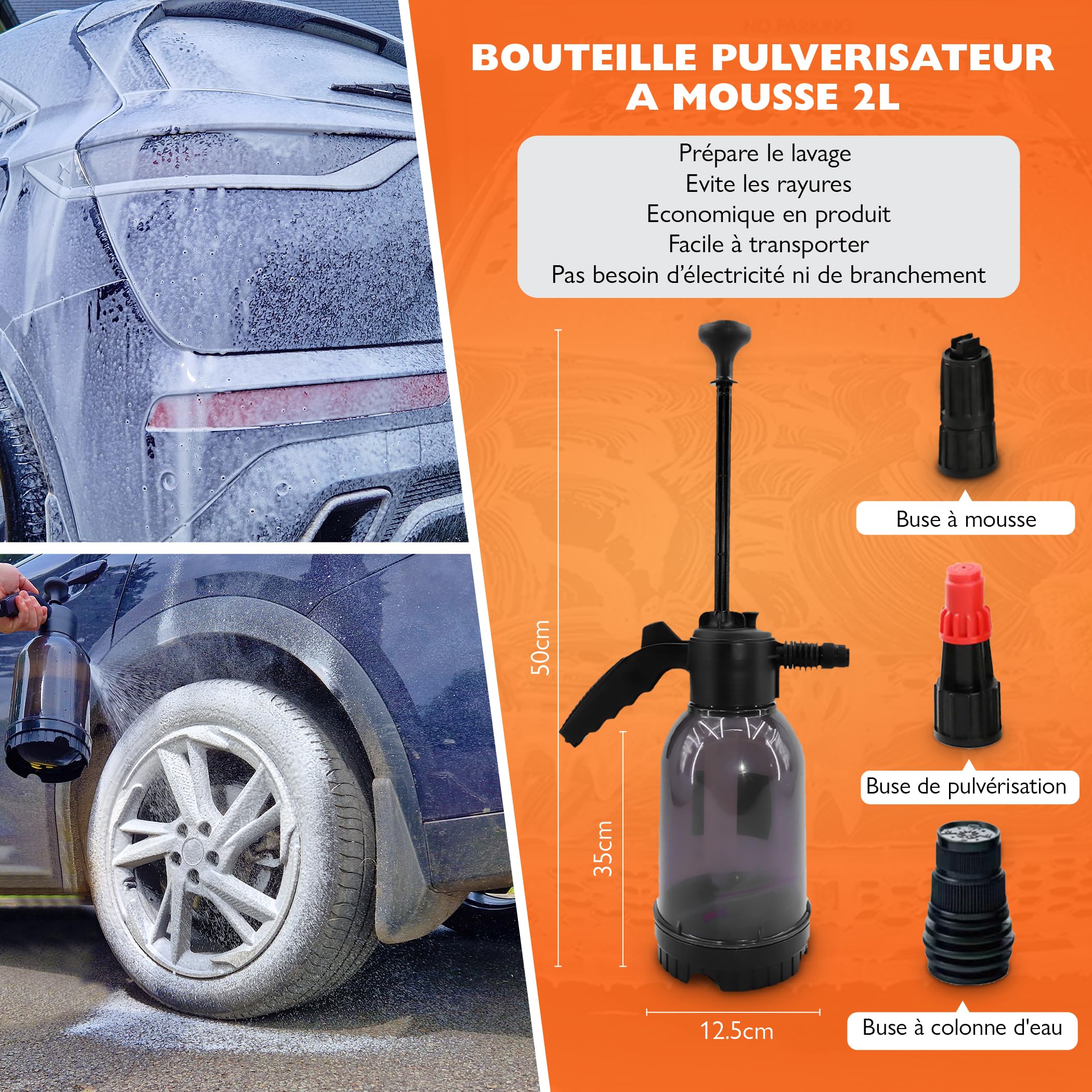 Kit Nettoyage Voiture,12PCS, Bouteille Spray Mousse prélavage, Gant Lavage Microfibre, Brosses Jantes et pneus, Pinceaux De Détail, Sac De Rangement