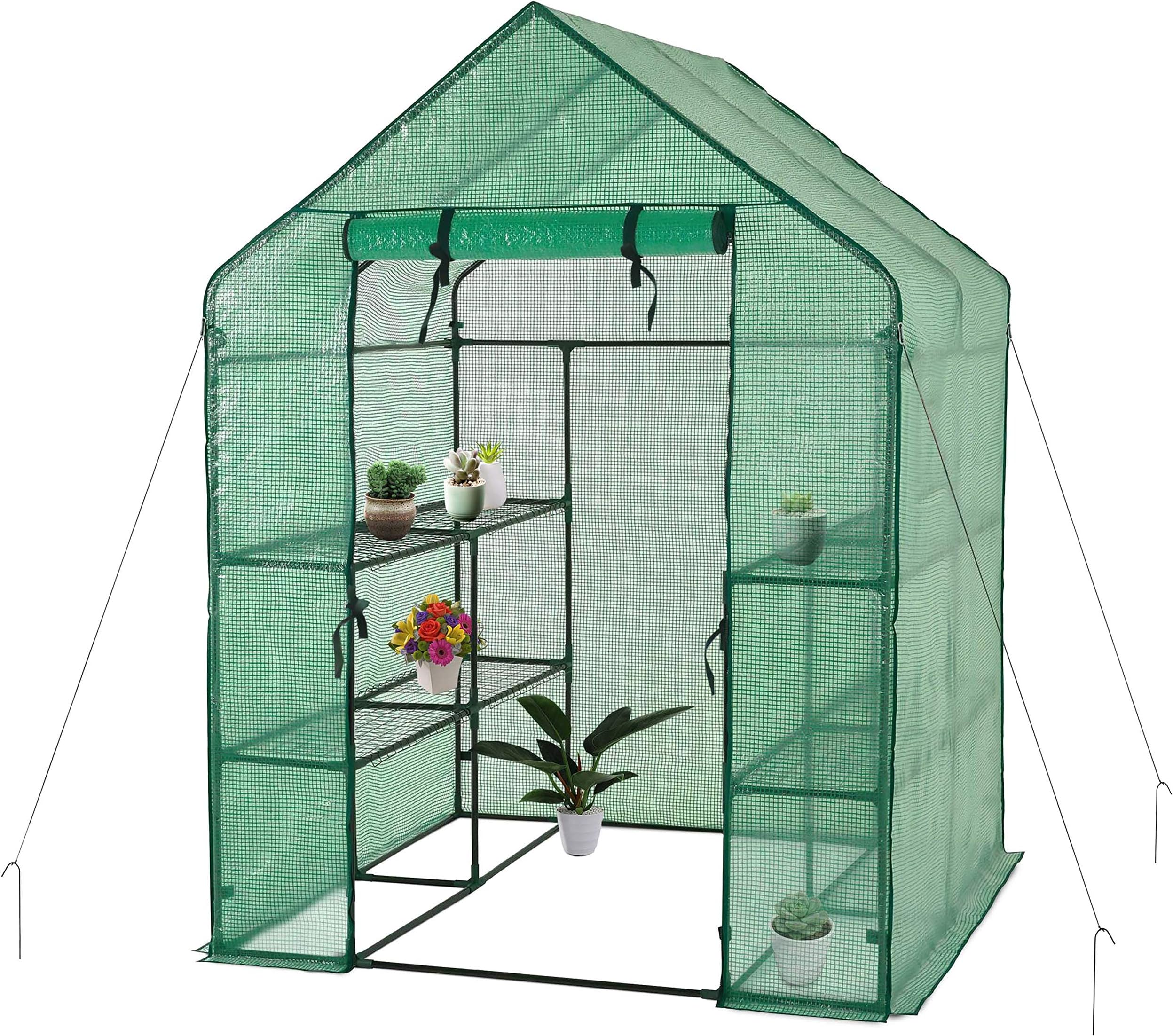 Deluxe Green House 56" W x 56" D x 77" H,Walk in Outdoor Plant Gardening Greenhouse，3 Tiers 6 Shelves (56" W x 56" D x 77" H)