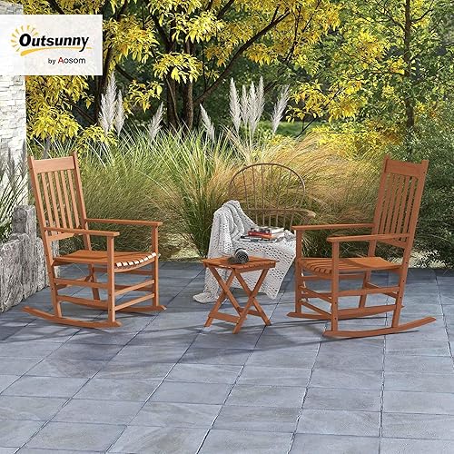Miniatura 2 de Outsunny Juego de 2 mecedoras para exteriores con mesa auxiliar, mecedora de madera para patio con reposabrazos suaves, respaldo alto para jardín,