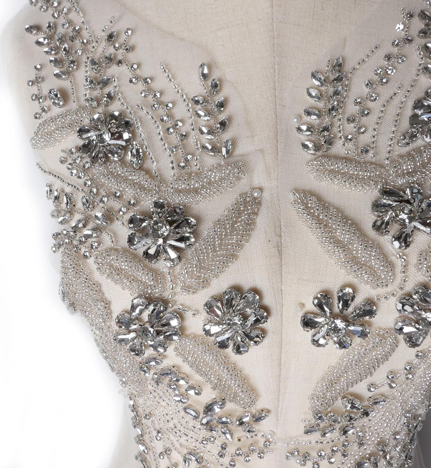Silver Rhinestone Applique,Beaded Appliques Embellishments,sew on for Dresses,Banquet Evening Gown, Photograph Shot,scrafts Decoration,Performance Leaves Flowers Applique (Silver, 2401)