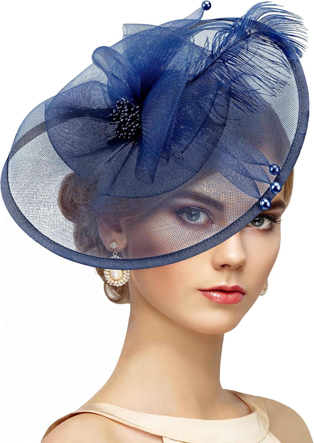 Feather Tea Party Fascinator - 2026 Derby Hat with Hairpin, 1920s 50s Hats for Women, 11.81 “x9.84”