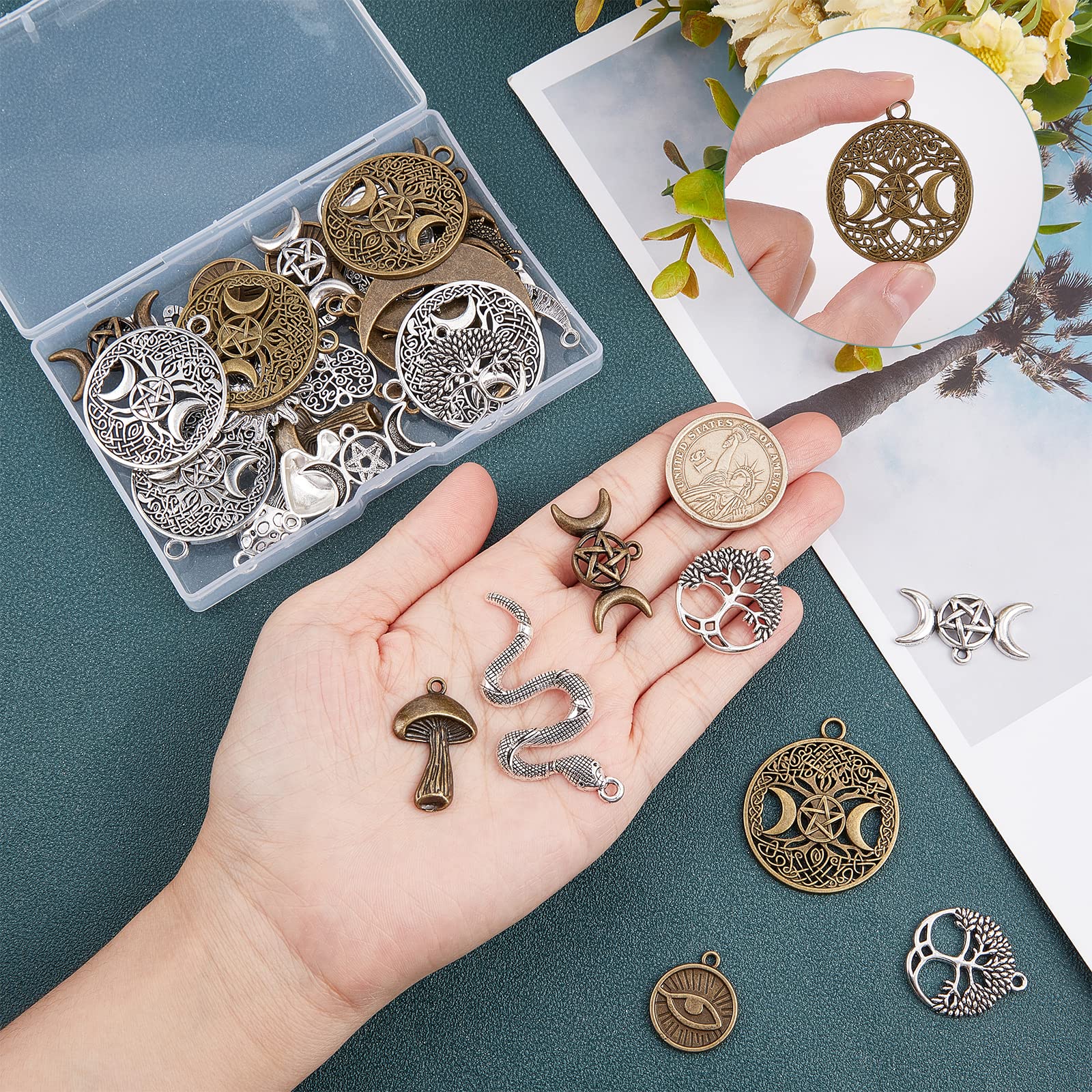 Amazon | SUNNYCLUE 64個16種 魔法 チャーム 月 ペンダント 星
