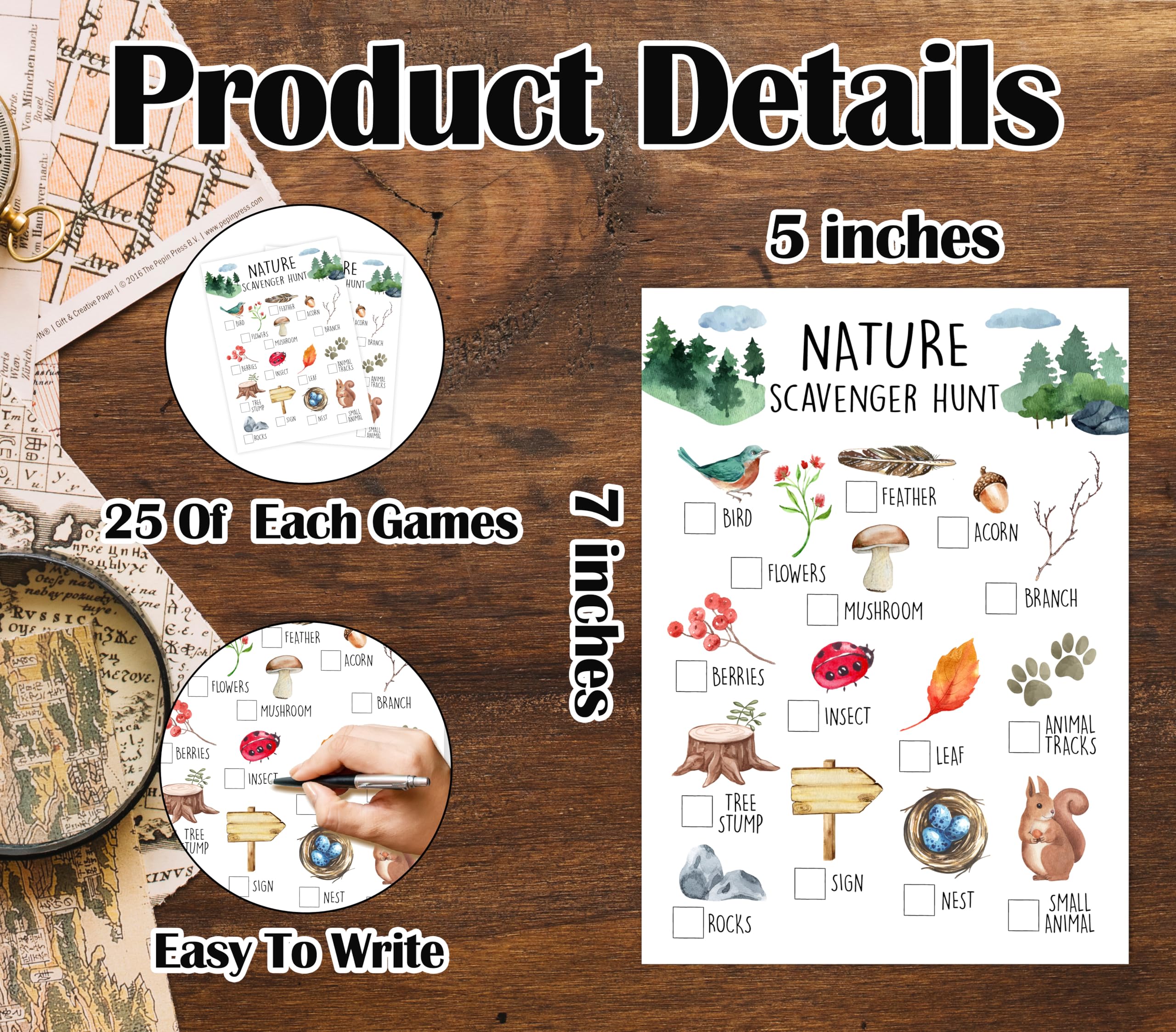Zcsni 25 Pcs Nature Scavenger Hunt Cards, Outdoor Scavenger Hunts, Camping Scavenger Hunt Game Set, Outdoor Travel Seek Activity, Holiday Party Games for Family Friend, A02 - Image 2