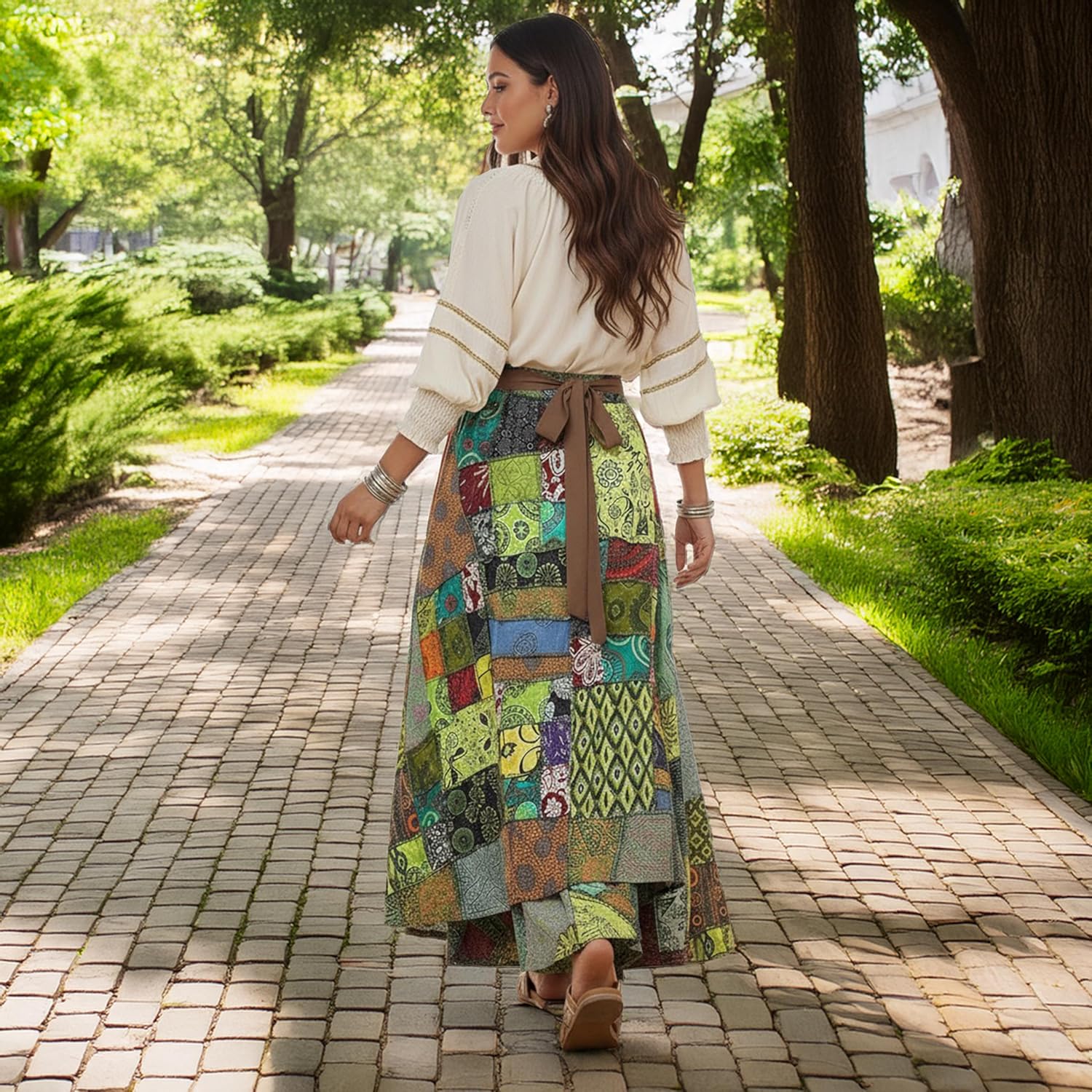 Agan Traders 2026 Long Flowy Maxi Skirts for Women – Elastic High Waist Wrap Trendy Skirt - Boho Tiedye Patched Women's Skirt - Image 4