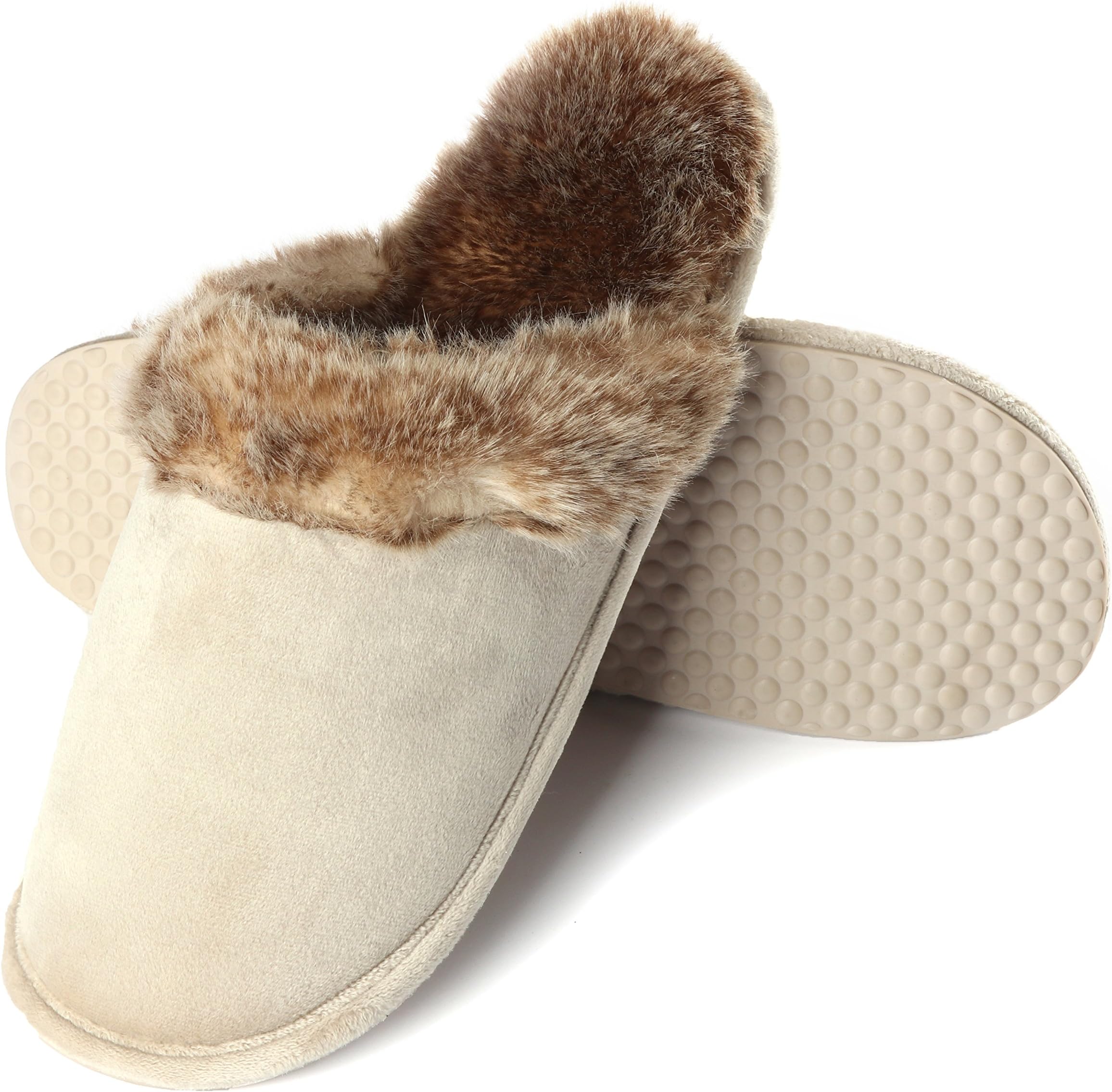 Womens Indoor Slippers Women Winter Plush Slipper Size 9 Beige Comfortable Suede Nap Fabric Warm Anti-Skid Shoes | Durable & Extra Fluffy (Small/9-10 B(M) US)