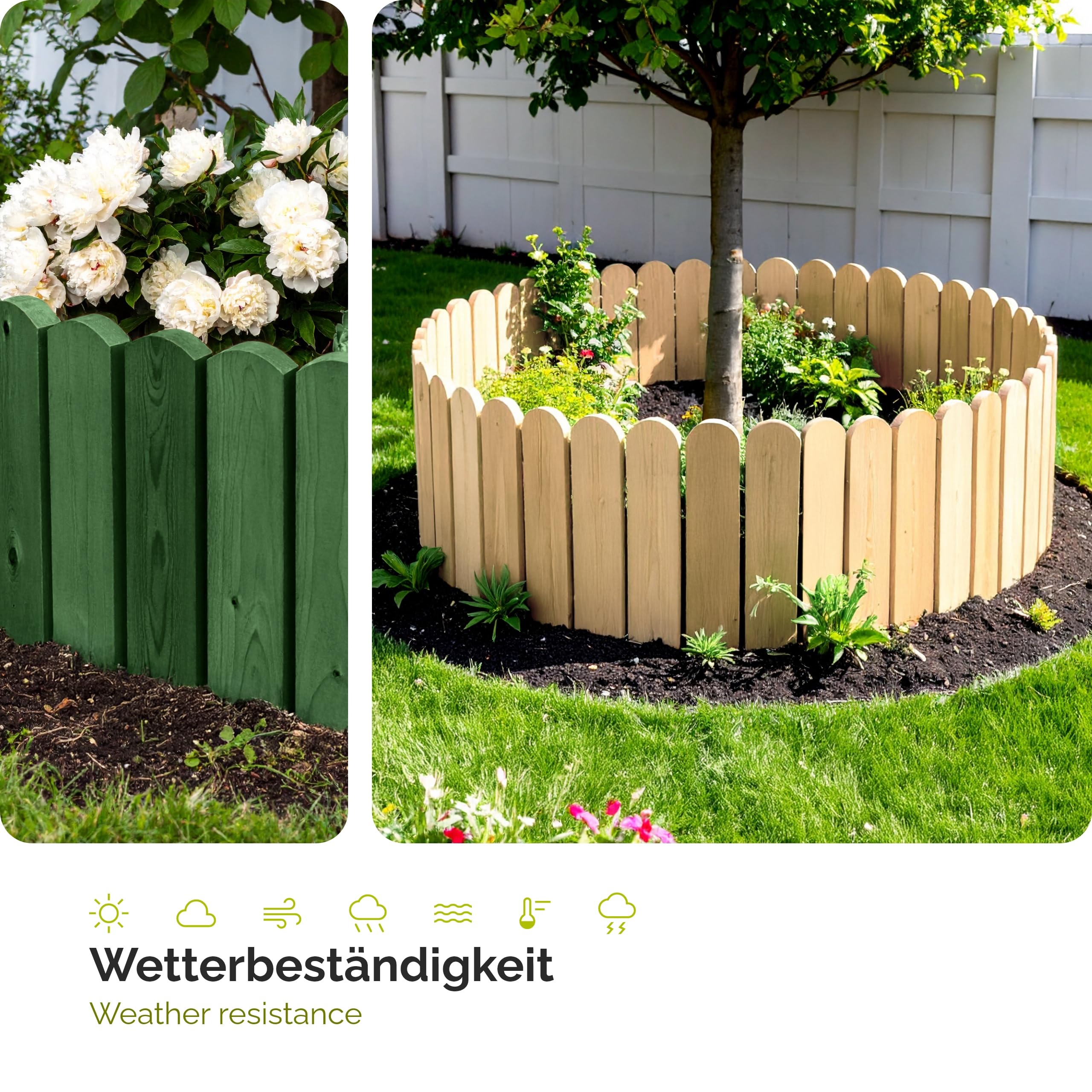 Garronda Beeteinfassung Holz Rollzaun Holzzaun 10 cm x 100 cm imprägniert Flexibler Rollborder Rasenkante Palisade Gartenzaun Umzäunung für Garten GD-0148, Hellbraun
