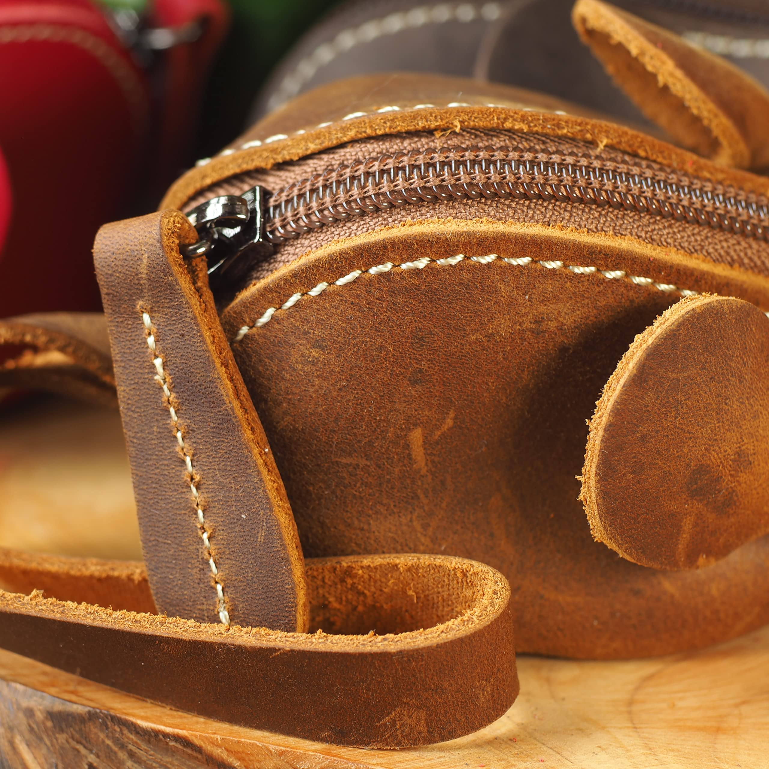 Kleingeldbörse Maus Shape aus Leder - Schlüsseltasche Münzbörse Münzbeutel Coin Purse klein Geldbörse Geldbeutel Kleingeldportemonnaie (Hellbraun)