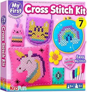 KRAFUN Cross Stitch Kit for Kids Age 5+ | 7 Beginner Projects