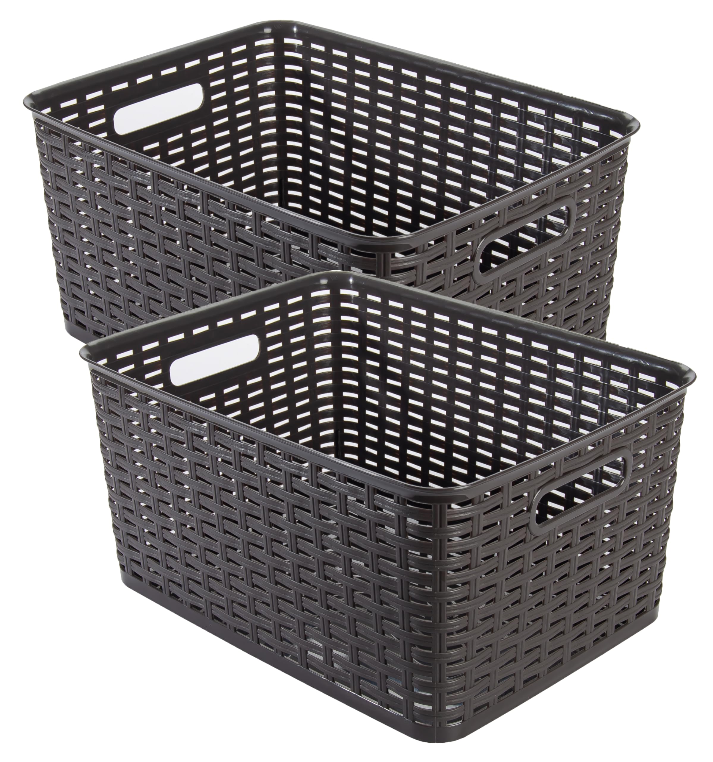 Kigima Lot de 2 paniers de rangement 39,5 x 29 x 19,4 cm 18 l - Boîte polyvalente en plastique robuste (sans BPA) - Cuisine et salle de bain - Marron