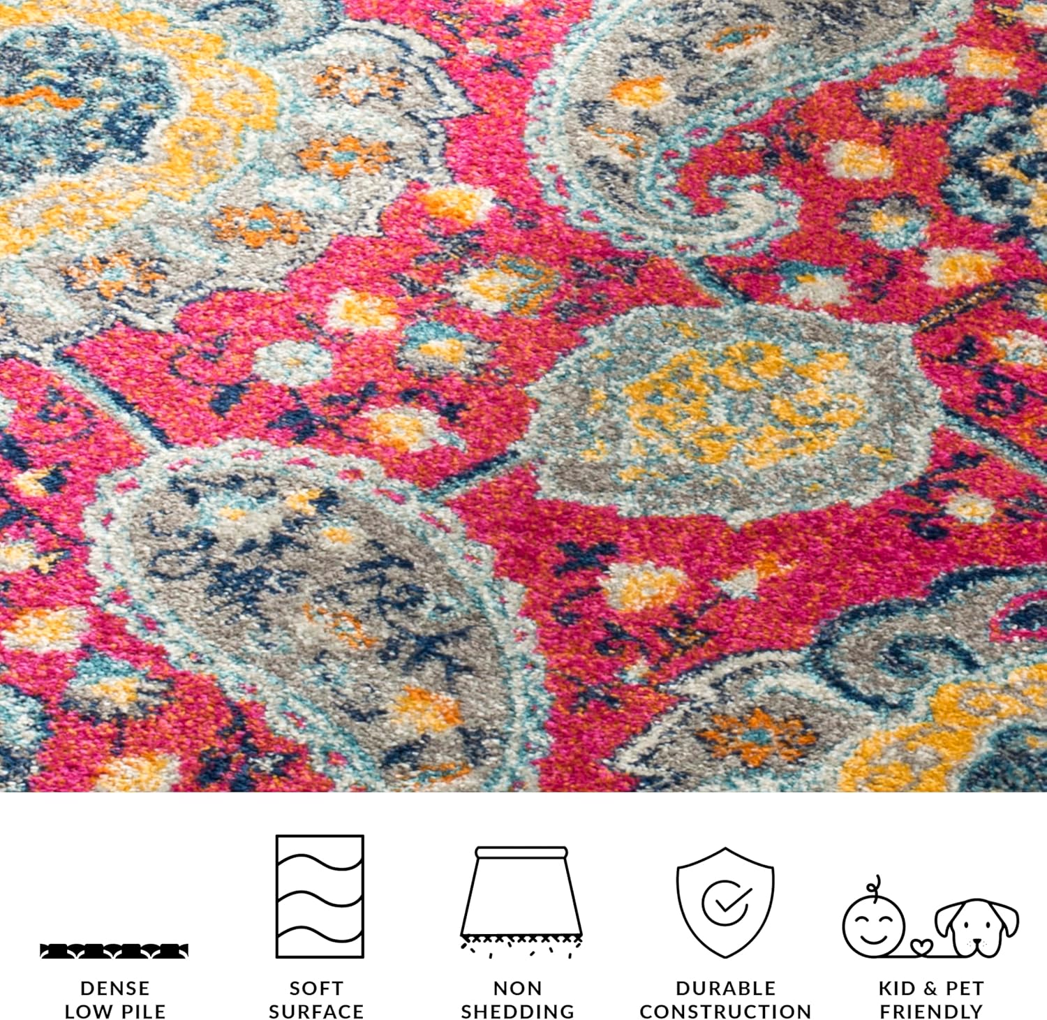 SAFAVIEH Madison Collection Accent Rug - 2'3" x 4', Fuchsia & Gold, Boho Chic Glam Paisley Design, Non-Shedding & Easy Care, Ideal for High Traffic Areas in Entryway, Living Room, Bedroom (MAD600A)