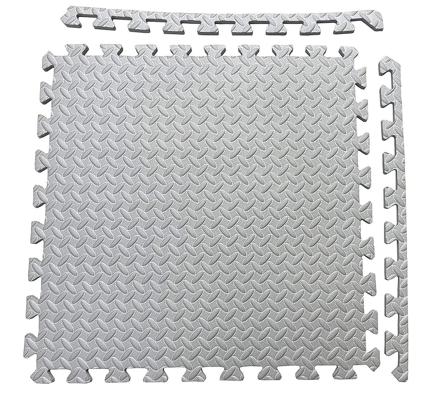 GSQUARE Fitness Puzzle Mat, Gym Floor Mat, Exercise Mat, EVA Foam Interlocking Tiles, Protective Flooring for Gym Equipment and Workouts, 12mm Extra Thick (Grey, 4pcs - 16 Square Feet) 1