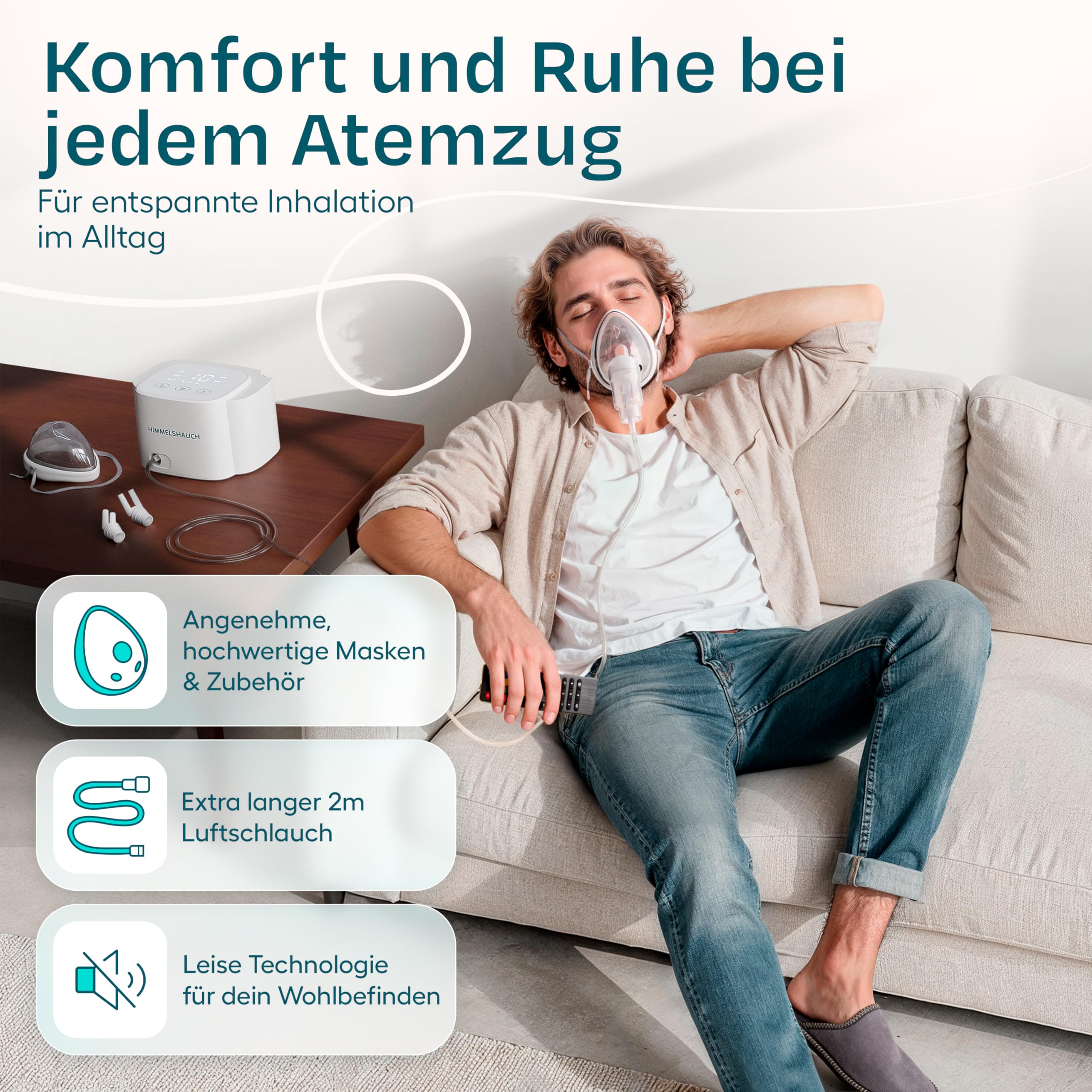 HIMMELSHAUCH MEDICAL Inhalationsgerät Kinder & Inhaliergerät für Erwachsene | Ultraleise Inhalation | Vernebler + Zubehör | Inhalator Baby | Elektrische Inhalatoren | Kochsalzlösung Inhalieren