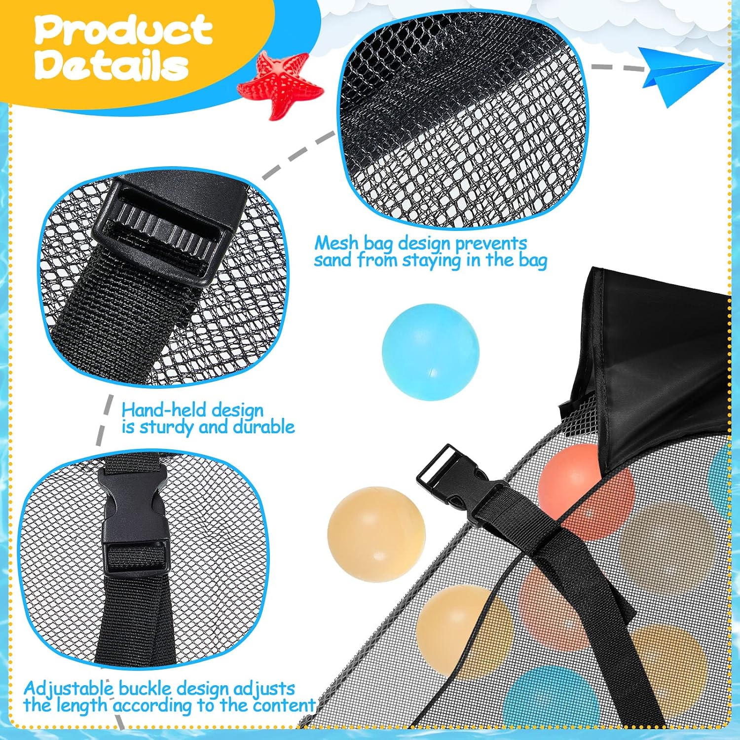 Shappy Pool Float Storage Bag Large Adjustable Hanging Swimming Pool Net Bag Beach Accessories Mesh Organizer for Swimming Ring, Inflatables, Beach Balls, Toys, Supplies(Black)