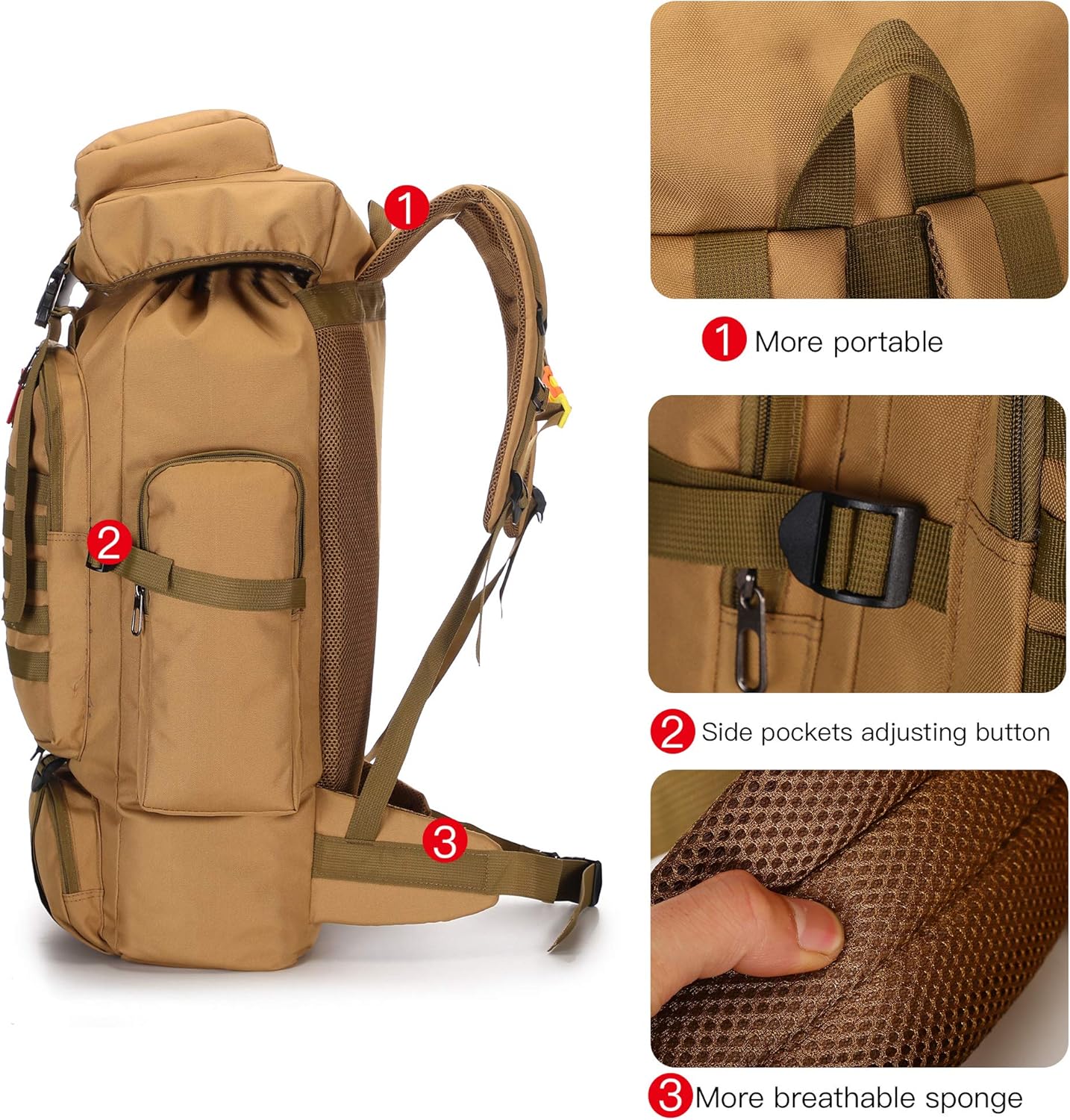 King'sGuard 70L Camping Hiking Backpack for Men Women Large Military Tactical Backpack Molle Rucksack Backpack for Outdoor