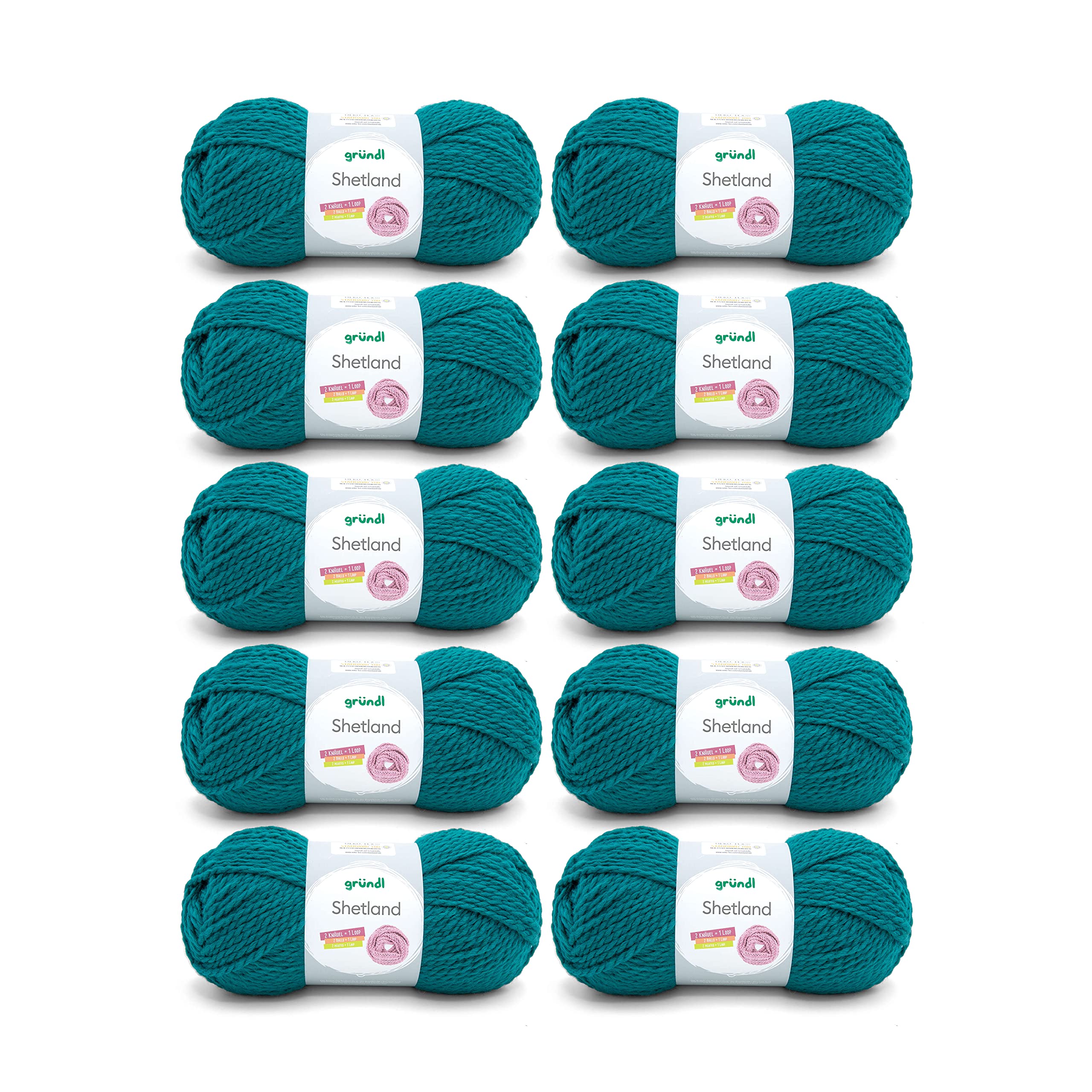 Gründl Wolle Shetland - Winterwolle - 10 Knäuel 100 g, petrol | Dicke Wolle zum Häkeln und Stricken Weich und wärmend - 80 % Polyacryl, 20 % Wolle - 100 g / 170 m - Nadelstärke 7-8