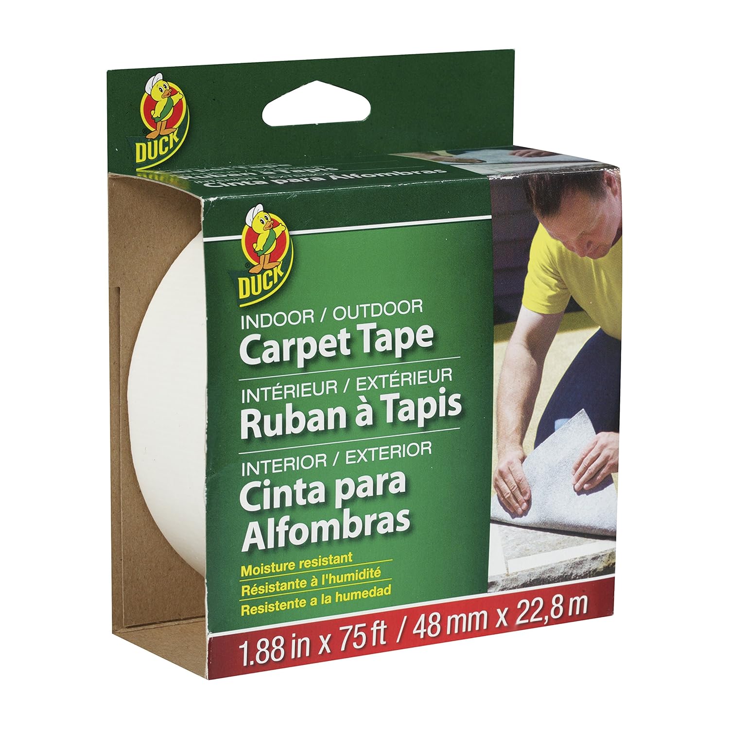 Duck Brand Indoor/Outdoor Carpet Tape, Moisture Resistant, 1.88 Inch x 75 Feet, White (Pack of 10)
