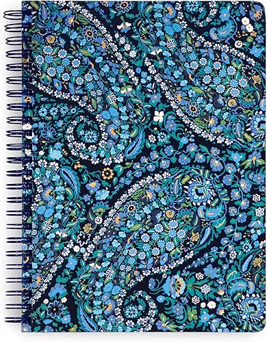 Vera Bradley Mini cuaderno de espiral azul, papel rayado universitario, 8.25 x 6.25 pulgadas con bolsillo y 160 páginas rayadas, Dreamer Paisley
