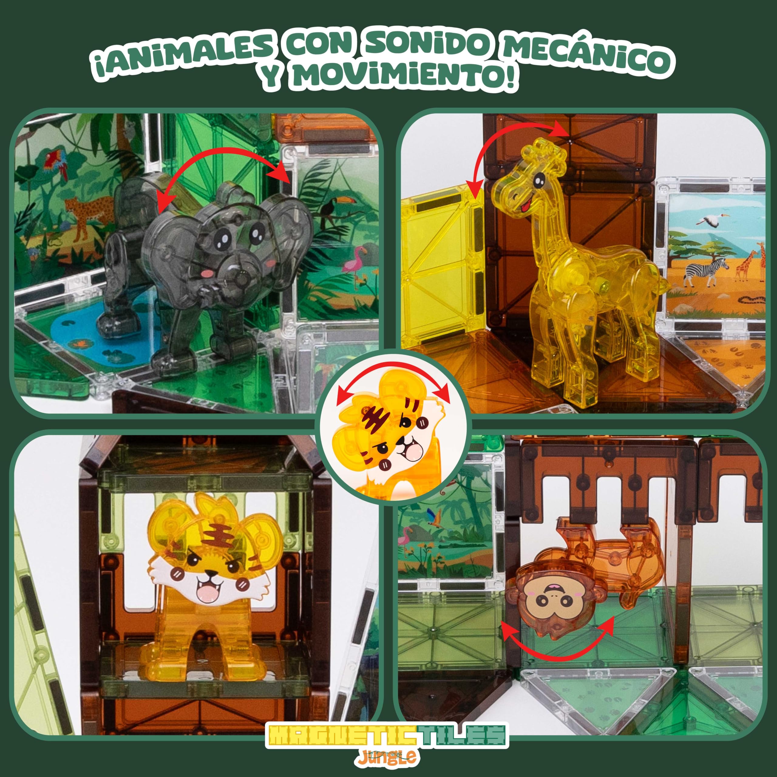BONNYCO Bloques Magneticos Construccion Niños con Figuras de Animales 50 Pcs. Construcciones Magneticas Niños con Ilustraciones, Regalo Infantil. Juguetes Educativos 3 4 5 6 7 8 10 Años Navidad