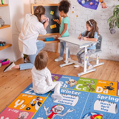 Vista 8 de Looney Tunes - Alfombra educativa para niños, alfabeto ABC, estaciones, meses y días, alfombra interactiva suave para aula, sala