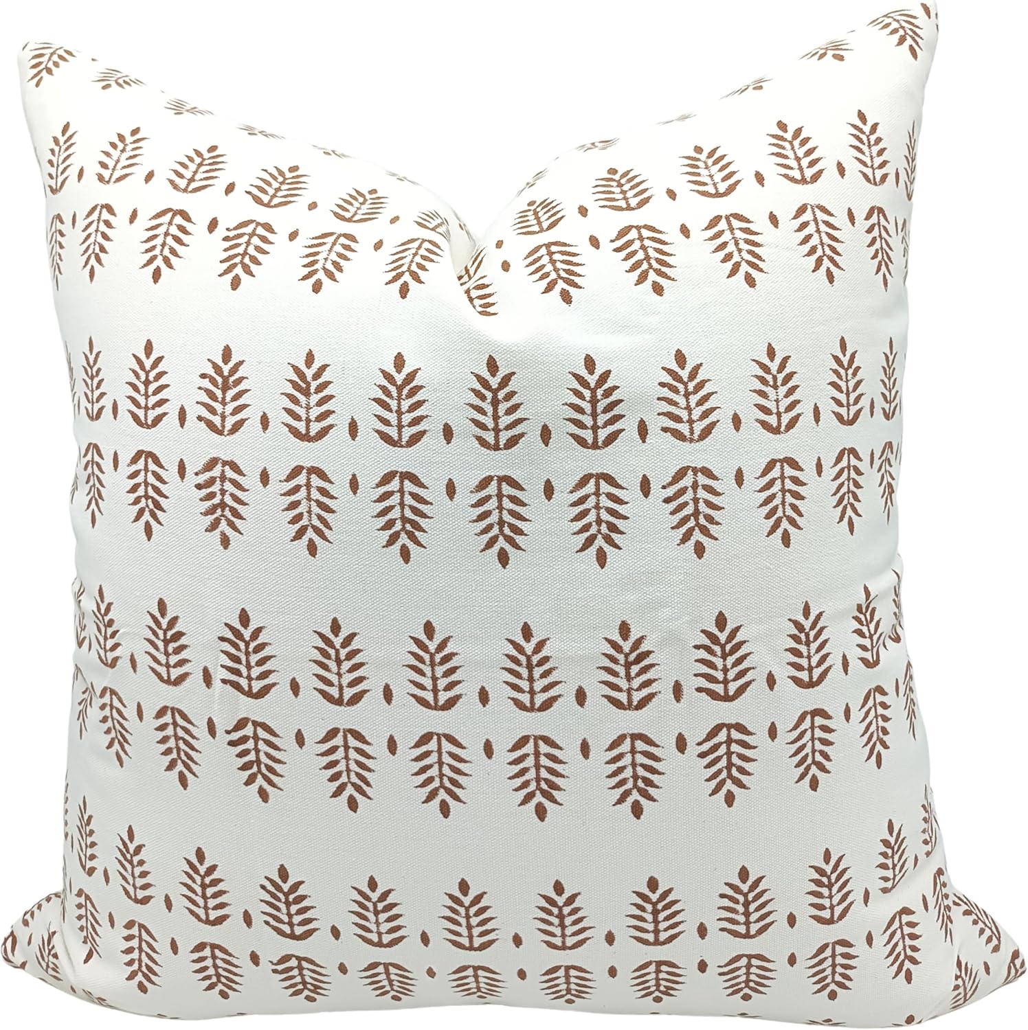 Floral Handmade Block Print Thick Cotton White 20X20 Square, Throw Vintage Pillowcase Cushion Cover for Sofa, Couch, Farmhouse, Fall Decoration, Home Décor, Boho Design, Darpan, Brown