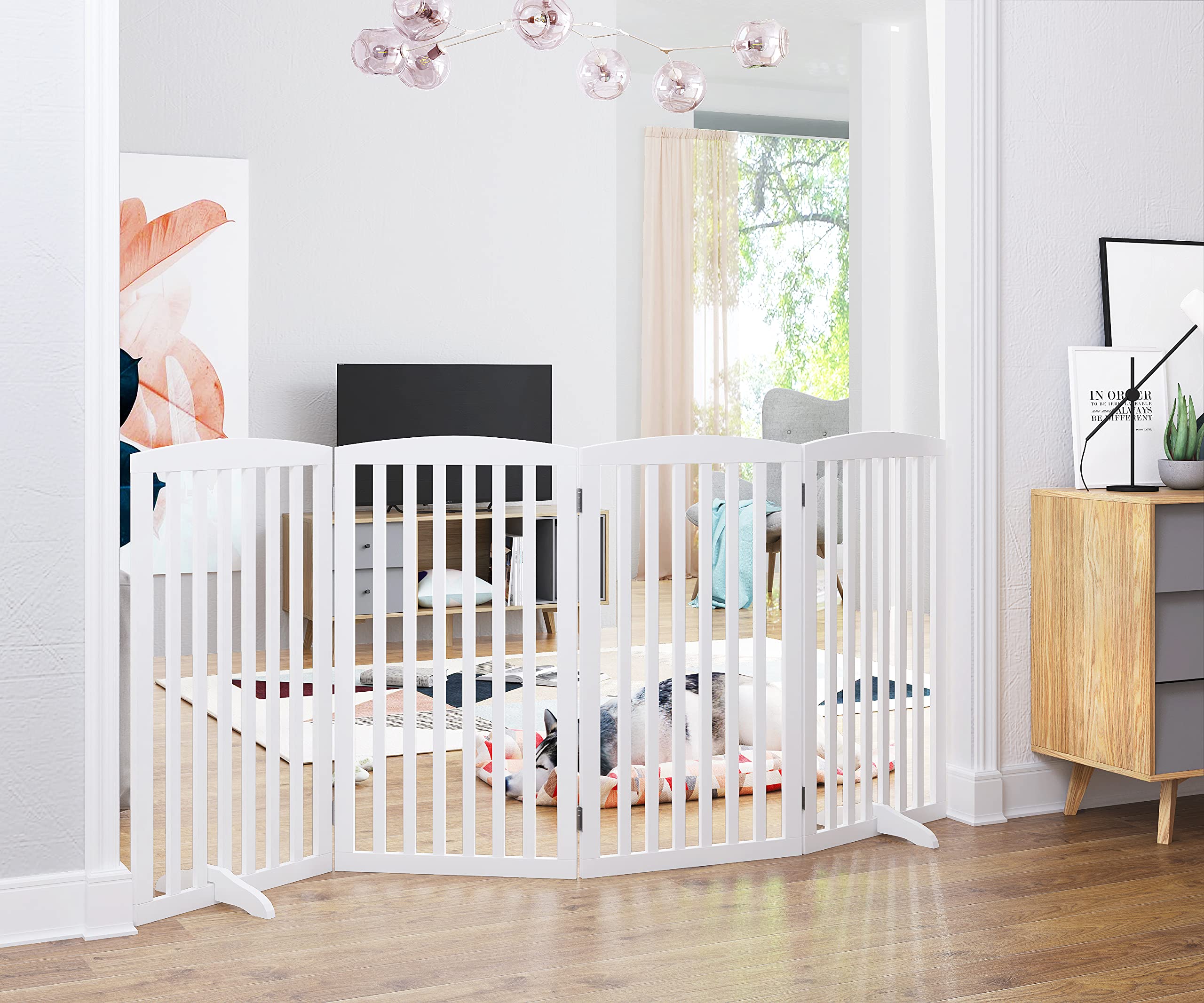 Buy PAWLAND Wooden Freestanding Foldable Pet Gate for Dogs, 4 Panels