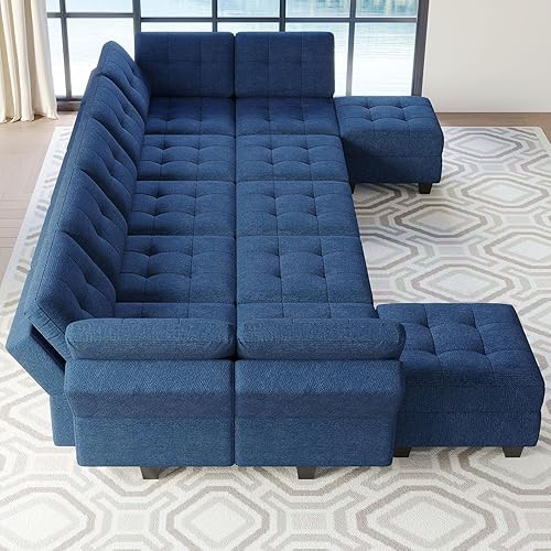 Miniatura 5 de Belffin Sofá cama modular modular con diván reversible en forma de U con asientos de almacenamiento de gran tamaño de 12 asientos, sofá modular azul