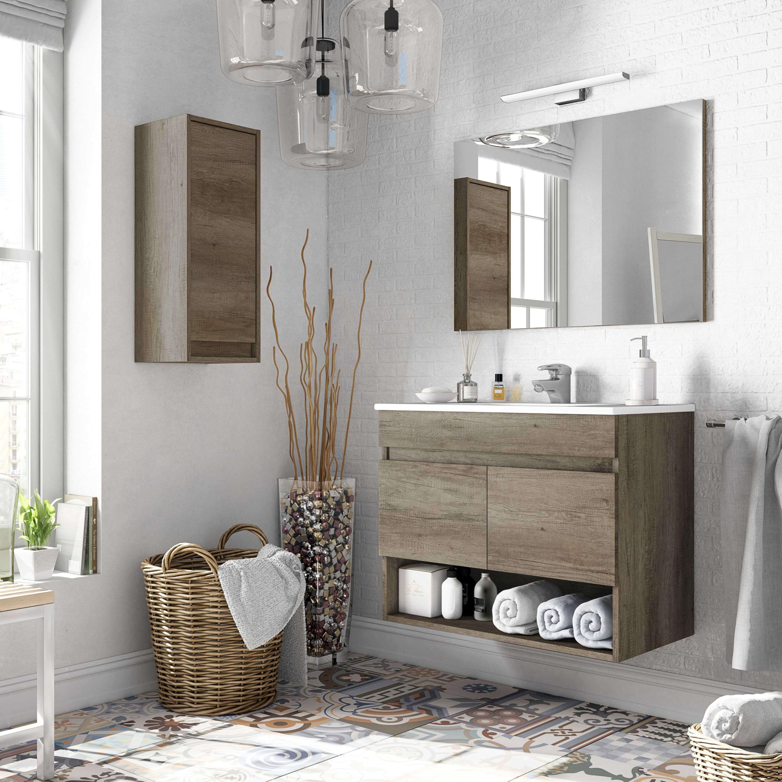 Miroytengo Mueble de Baño Estilo Natural en Color Roble Nordik con 1 Hueco de Almacenamiento y 2 Puertas 80x64x45 cm (Sin Lavabo)