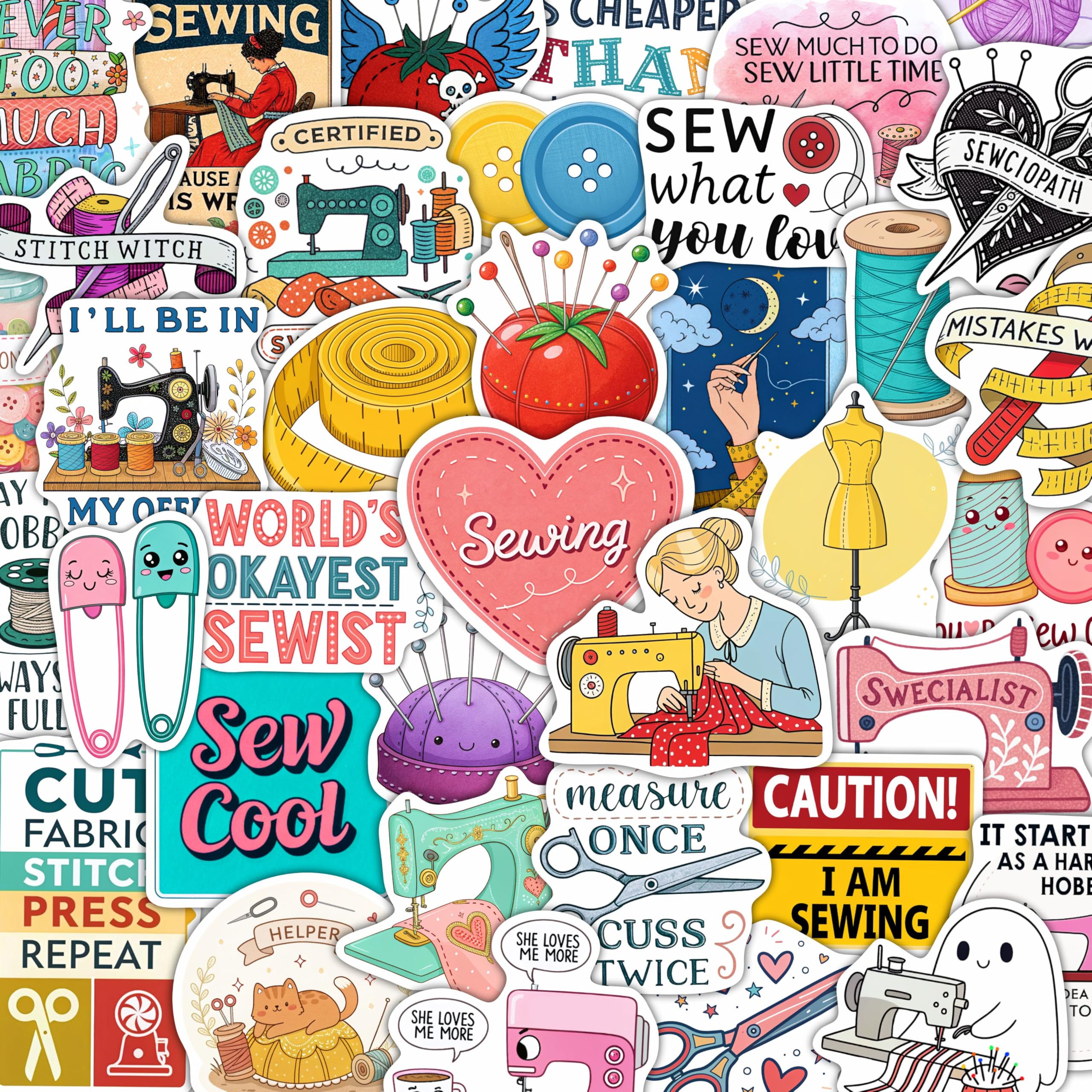 Photo 1 of 100Pcs Sewing Stickers and Decals for Water Bottle, Scrapbooking and Laptop - Sewing Party Supplies & Gifts - Quilting Stickers, Vinyl Decals - Gift for Women & Men