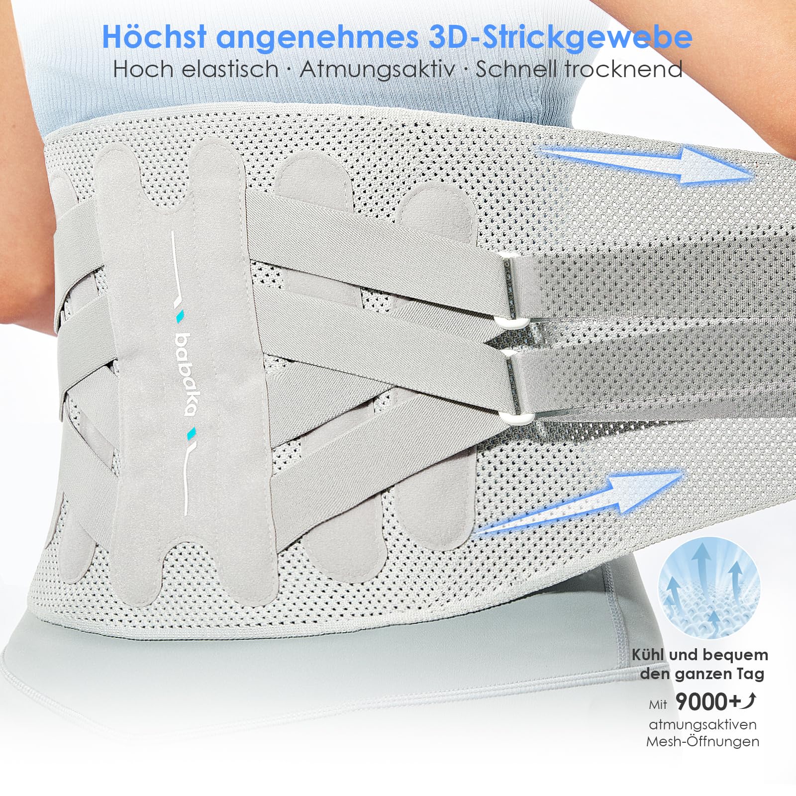 babaka Rückenstützgürtel Rückenbandage für Herren und Damen und mit 4 Metallstangen 2 flexiblen Federstangen Atmungsaktive Verstellbar Rückengurt für Arbeit und Sports