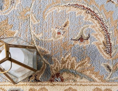 Miniatura 5 de Unique Loom - Colección Voyage - Alfombra redonda tradicional oriental, marrón, Polipropileno, azul, marfil (Light BlueIvory)