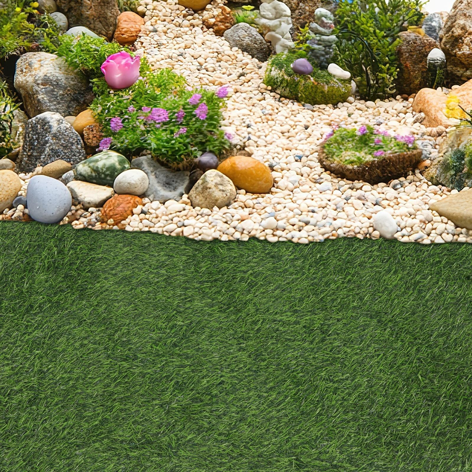 GANAZONO Césped Artificial Ovalado Verde de Plástico para Decoración