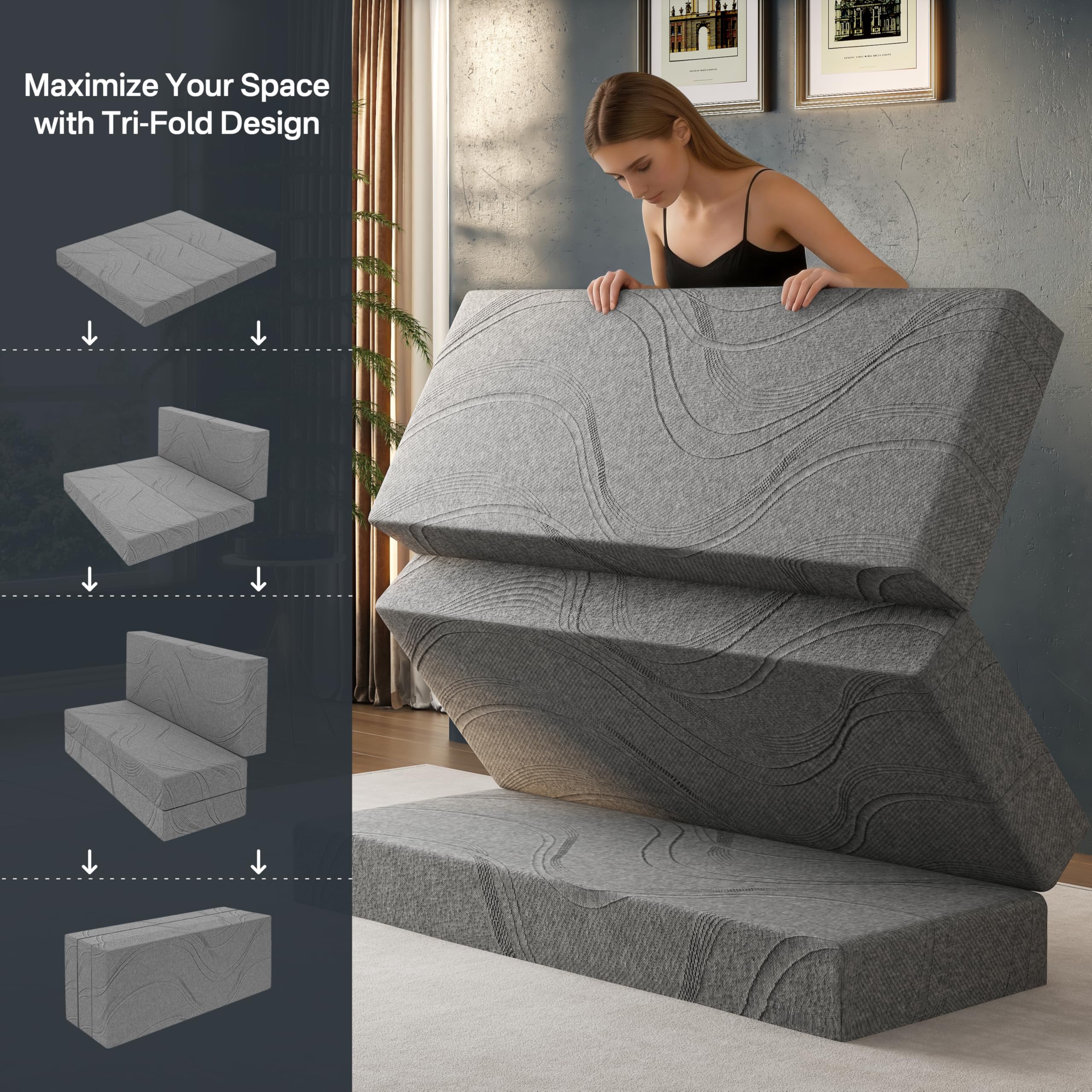 Best King Size Murphy Bed Picks for 2026 5 Fancylion 8 Inch Foldable Mattress King, Extra Thick Memory Foam Trifold Mattres — product photo