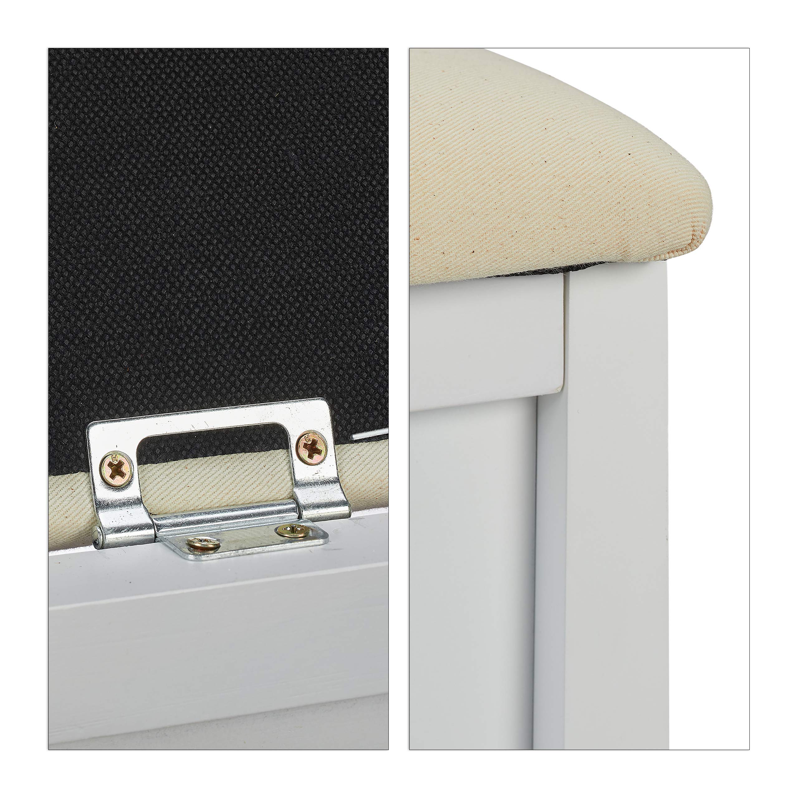 Relaxdays Cassapanca, Panca Contenitore con Seduta Imbottita, 80 L, Design Rustico, Portaoggetti, 56 x 78 x 39, Bianco